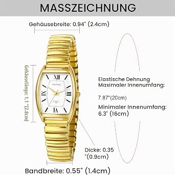 JewelryWe Pair of Watches Analogue Quartz Couple Watch Classic Rectangular Elastic Alloy Bracelet Partner Friendship Watch with Roman Numerals / Digital Dial Gold/Silver