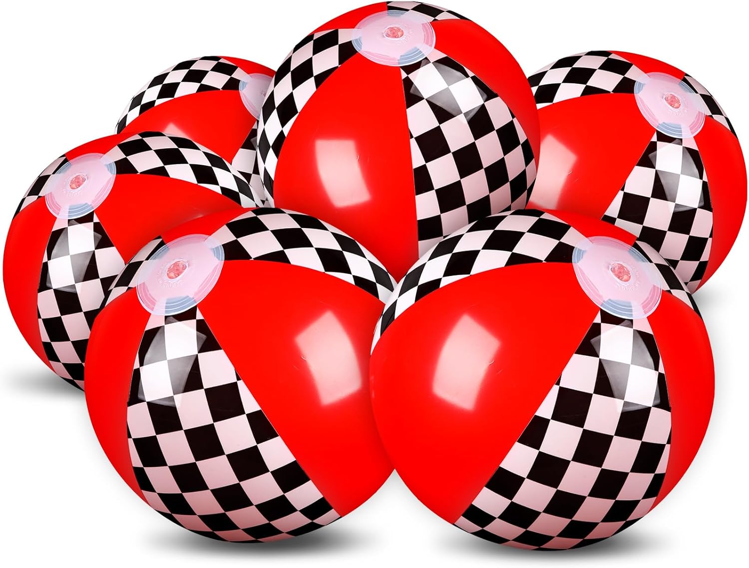 Hollowfly 6 Pack Race Car Beach Ball for Kids 7.87" Bulk Inflatable Black and White Checkered Flag Swimming Pool Ball Toys Summer Beach Water Game Gifts Cartoon Birthday Party Favors Supplies