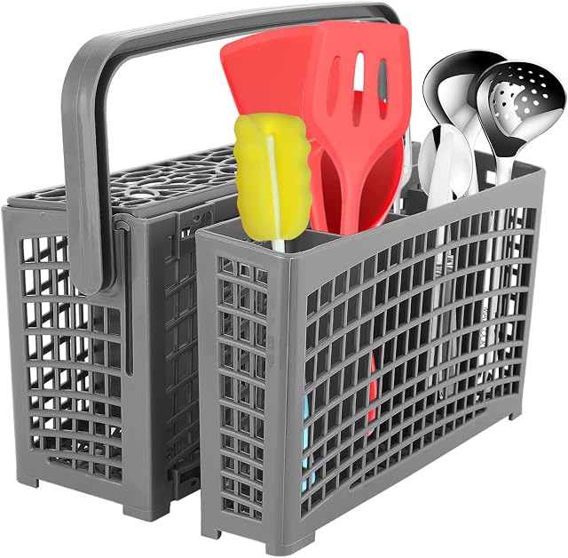 Housolution Universal Dishwasher Silverware Replacement Basket 10.35 x 5.9 x 5.39 inch, 2 in 1 Utensil/Cutlery Basket with 7 Compartments, Compatible with Bosch Maytag Kenmore KitchenAid Samsung, Gray