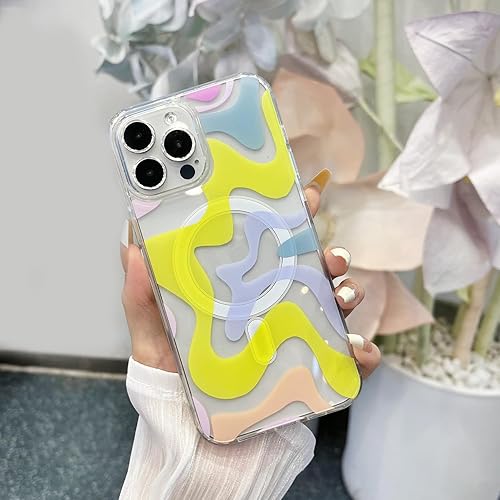 Miniatura 9 de Funda diseñada para iPhone 15 compatible con MagSafe, a la moda, simple y linda, diseño ondulado, para mujeres y niñas, TPU suave + funda de