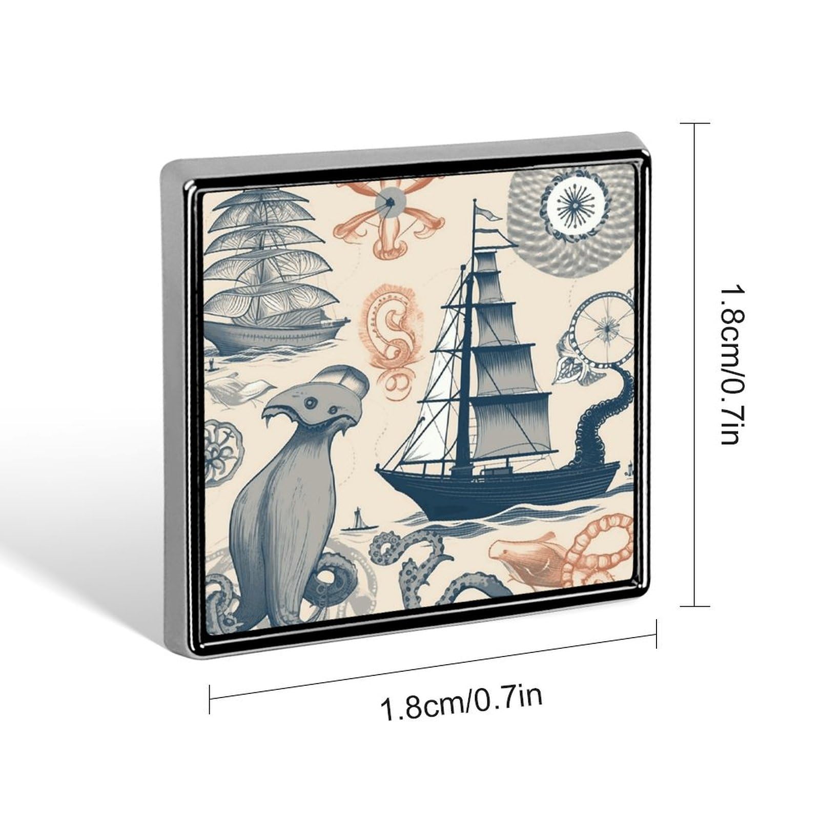 Square Lapel Pins Lighthouse Sailboat Octopus Metal Square Brooceh Badge for Suits, Backpacks & Hats, Lapel Accessory