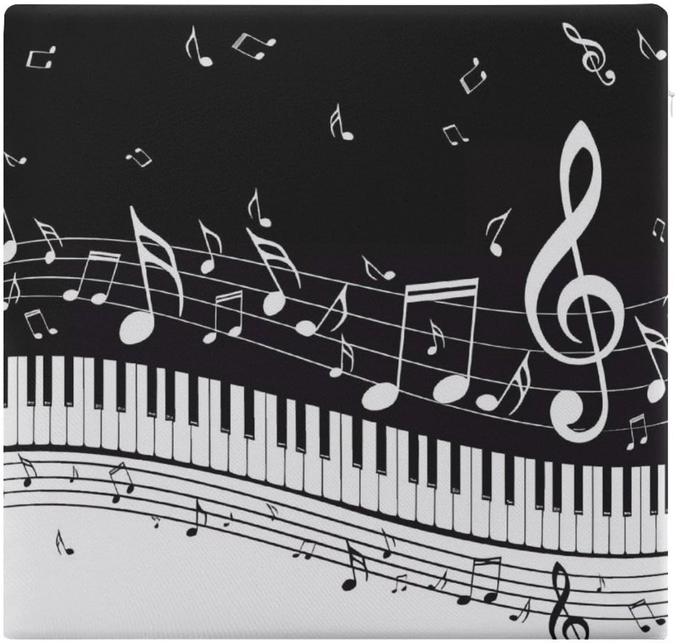 Black White Music Note Square Cushion Memory Foam Seat Cushion Soft Comfort Chair Pad Anti-Slip Detachable Chair Cushions for Dining Car Office Home Decor 15X15in