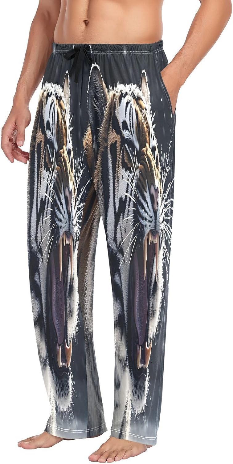 ALAZA Roaring Tiger Men's Pajama Pants Men Cotton Pajama Bottoms with Pockets, S