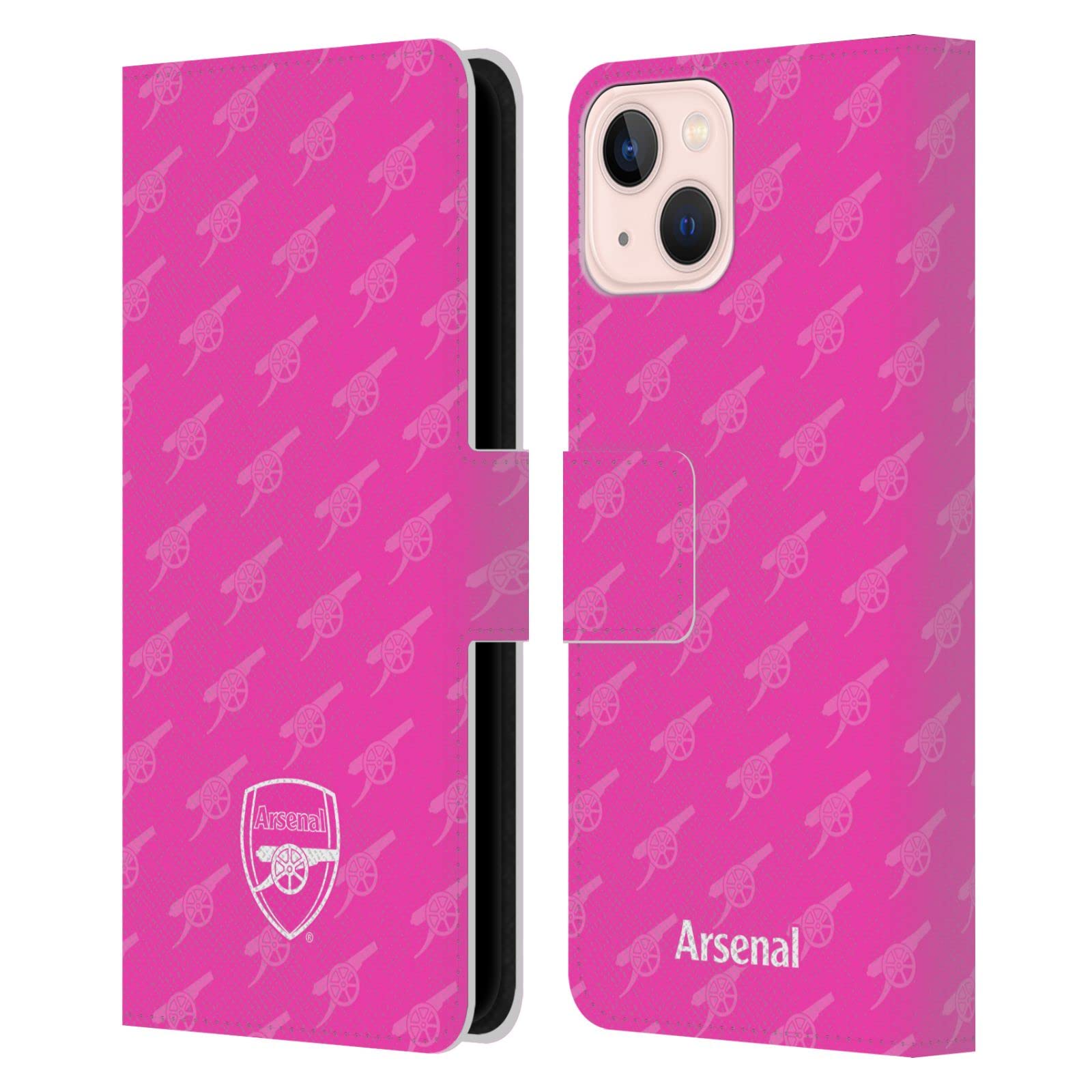 Head Case Designs Officially Licensed Arsenal FC Pink Crest Patterns Leather Wallet Case Compatible With Apple iPhone 13 โ image 1