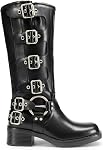 DREAM PAIRS Women's Knee High Buckle Boots Motorcycle Biker Boots Square Toe Chunky Mid Heel Fashion Buckles Riding Boots