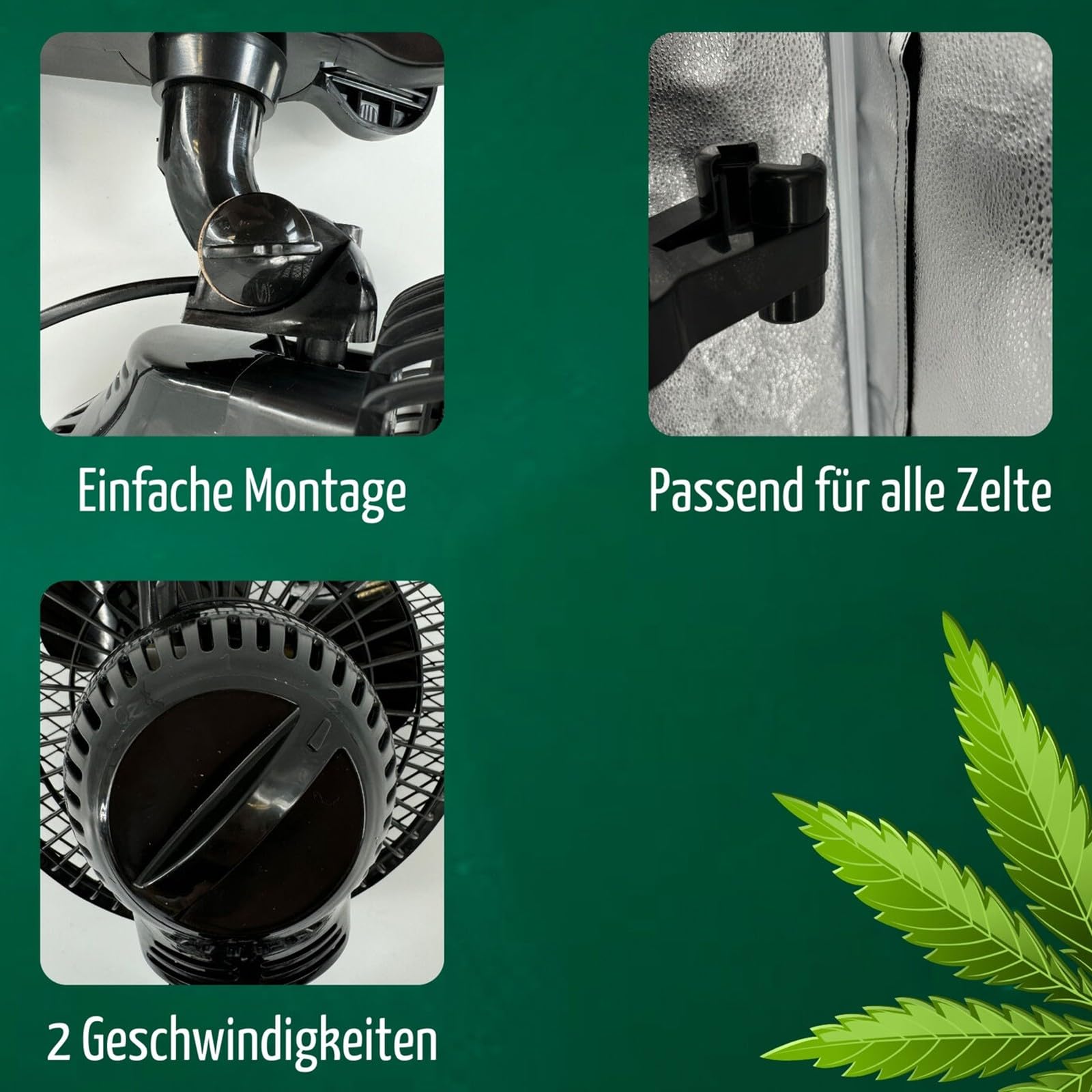 Grow Ventilator Oszillierend, 20 W Clip Ventilator Klemmbar, für Grow Zelt (1 Stück)