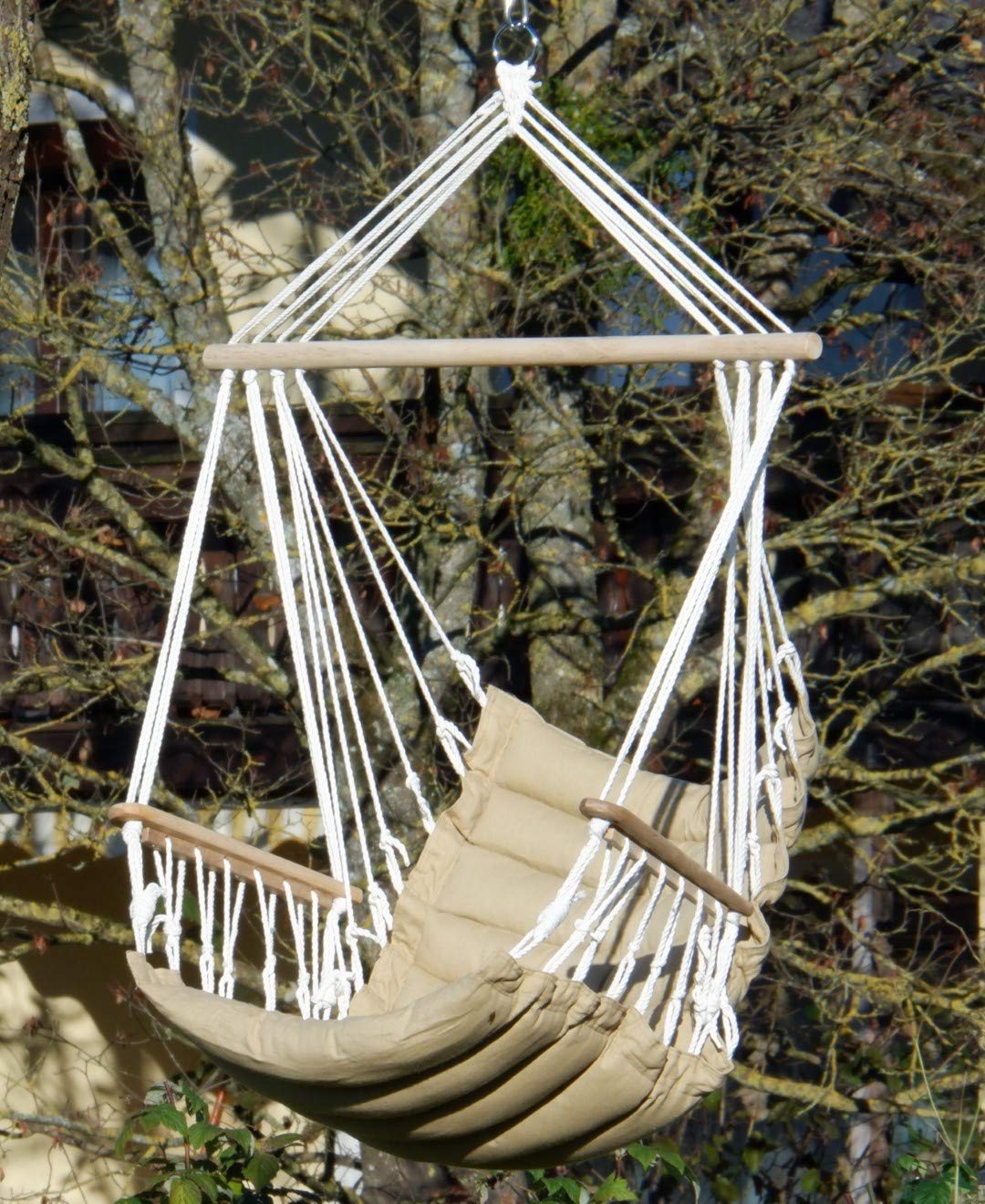Fauteuil suspendu design Maly - Marron - Panier suspendu d'intérieur - Fauteuil flottant en tissu avec accoudoirs et coussin d'assise extrêmement confortable - 6 cm d'épaisseur (sans siège suspendu)