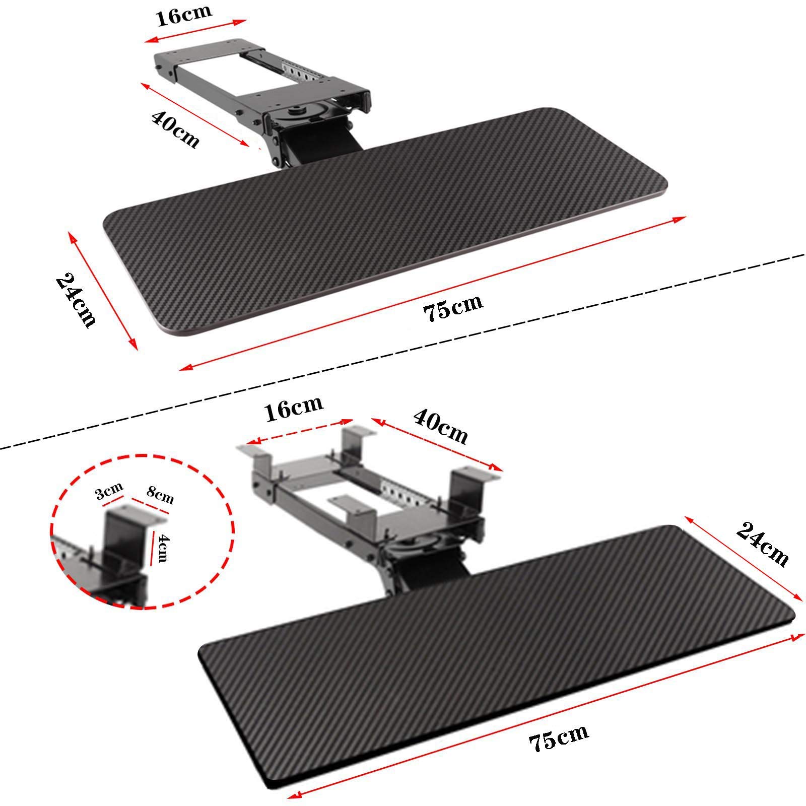 Ergonomia Szuflada Biurka Na Klawiaturę I Podkładkę Pod Mysz, Półka Na Klawiaturę, Obrót O 360°, Regulowany Kąt Nachylenia I Wysokość, Łatwa Instalacja (75 Cm)