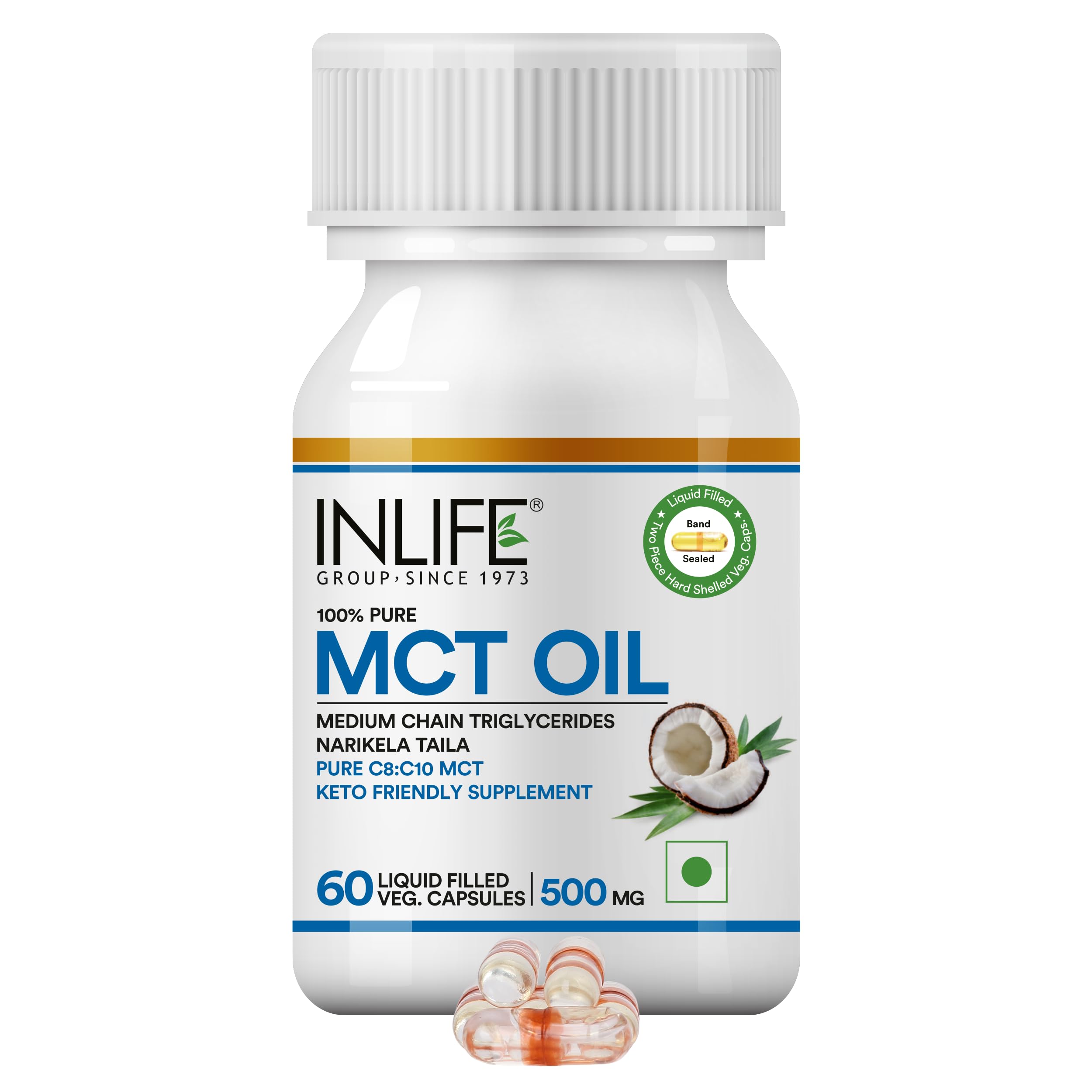Pure MCT Oil C8 C10 Keto Diet Friendly Advanced Products|Food Supplement, 500mg - 60 Vegetarian Capsules (Pack of 1, 60, count)