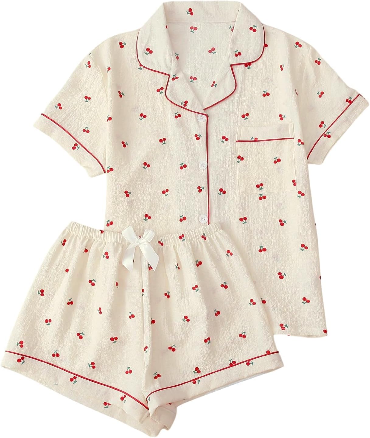 Verdusa Pajamas For Women Set 2 Piece Summer Pajama Sets Cute Pjs Lounge Matching Button Shirt with Shorts