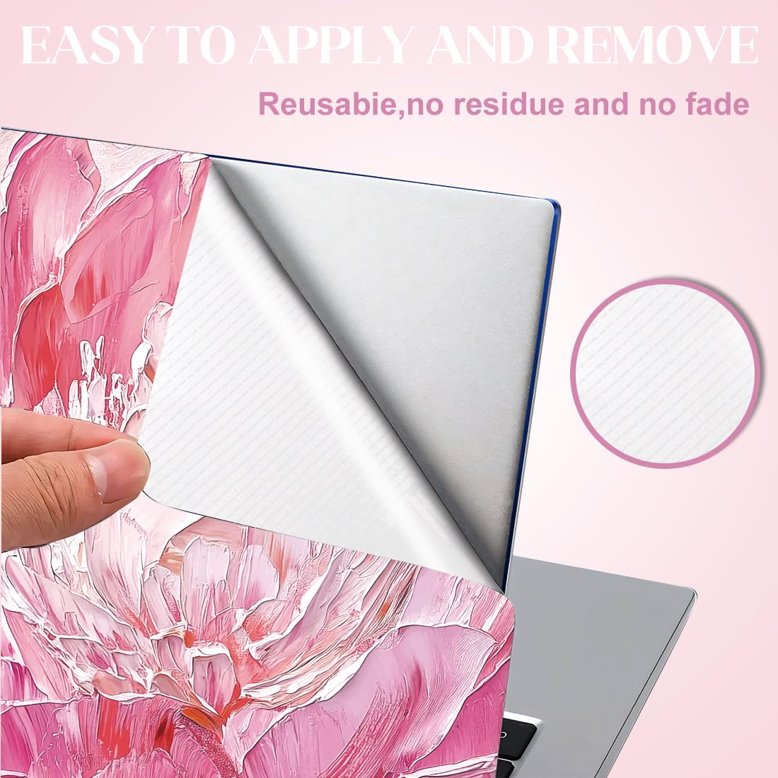 SUPERDANT Pink Flowers Laptop Skin Sticker Oil Painting Style Notebook Skin 12 13 13.3 14 15 15.4 15.6 Inches Vinyl Laptop Cover Stickers Removable Notebook Personalized Protector - Image 4