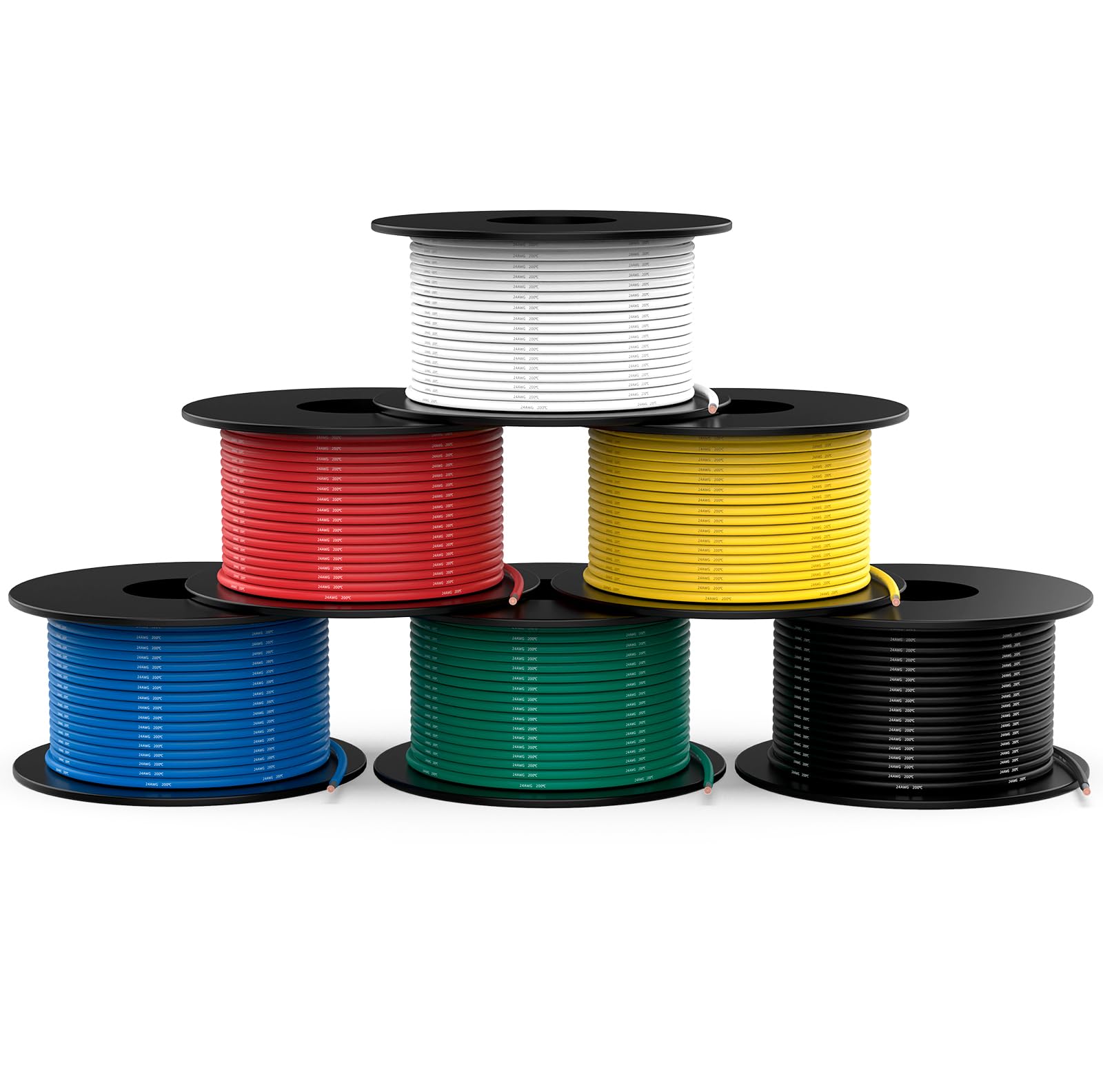 NAOEVO 24AWG 6 Colors 50ft Per Coil Flexible Tinned Copper Silicone Cable Wiring Kit for Experiments/Car/DIY โ image 1