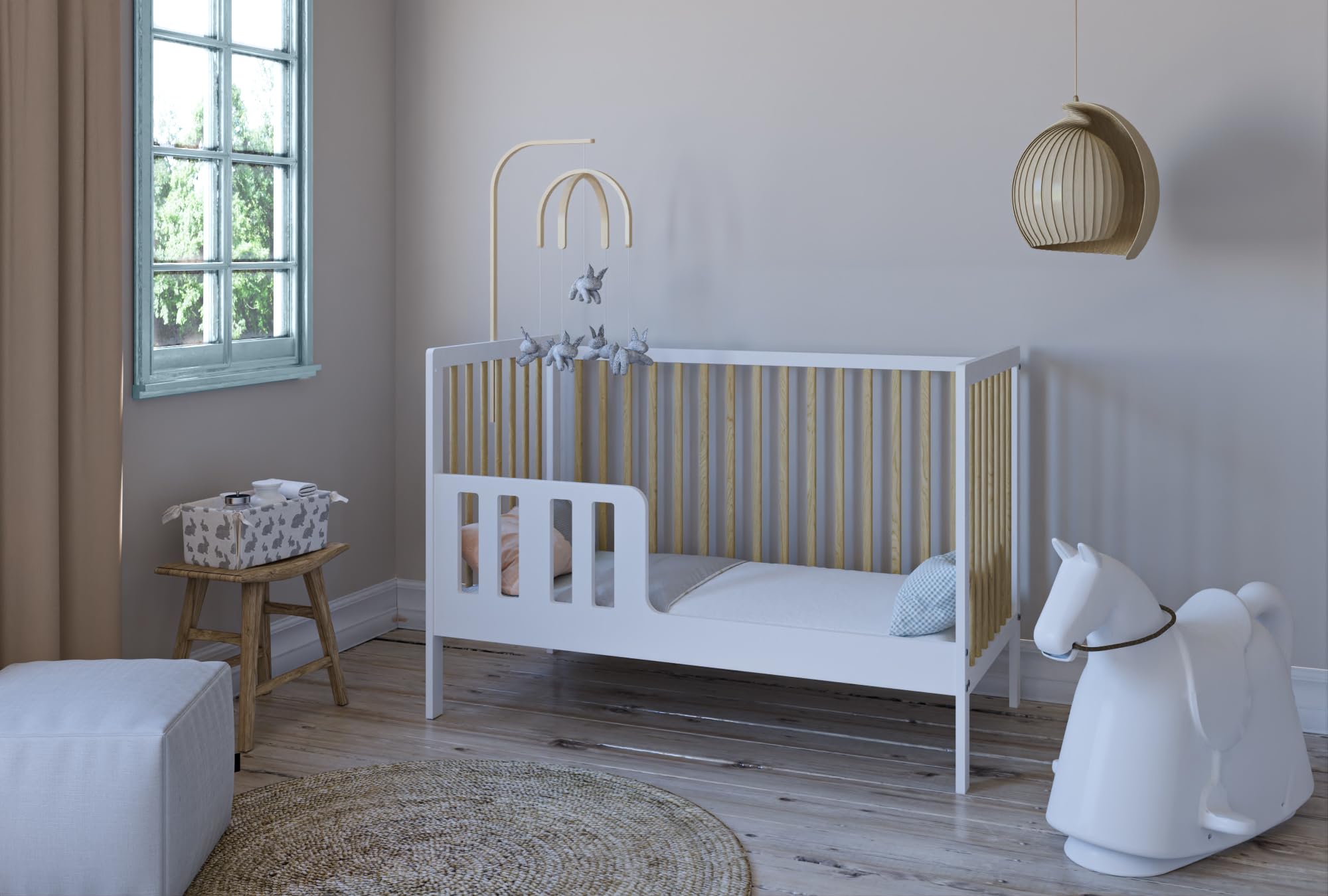 zee Weiß Natur Babybett LUMI 120x60 cm Mit Schutzgitter 2in1 Kinderbett Aus Kiefernholz Höhenverstellbar EN 716 Umbaubar Zum Juniorbett