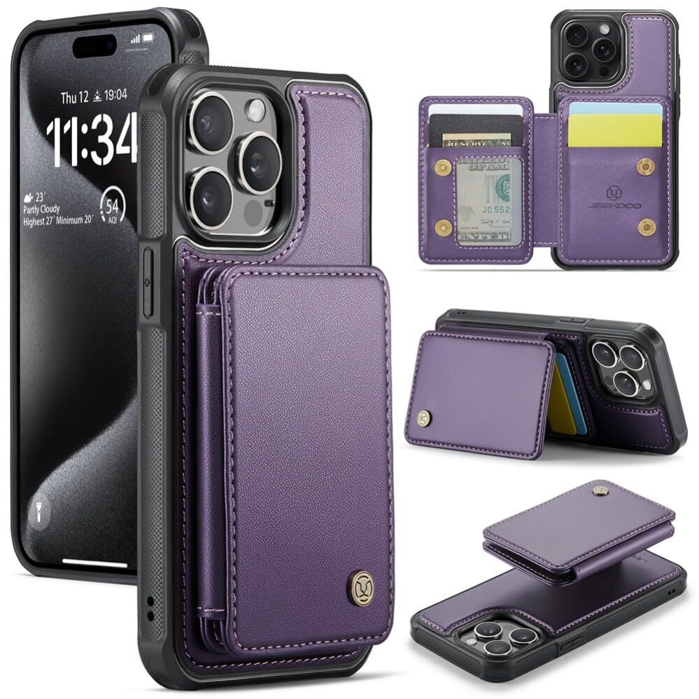 Étui portefeuille amovible iPhone 12 Pro cuir clapet arrière violet antichoc