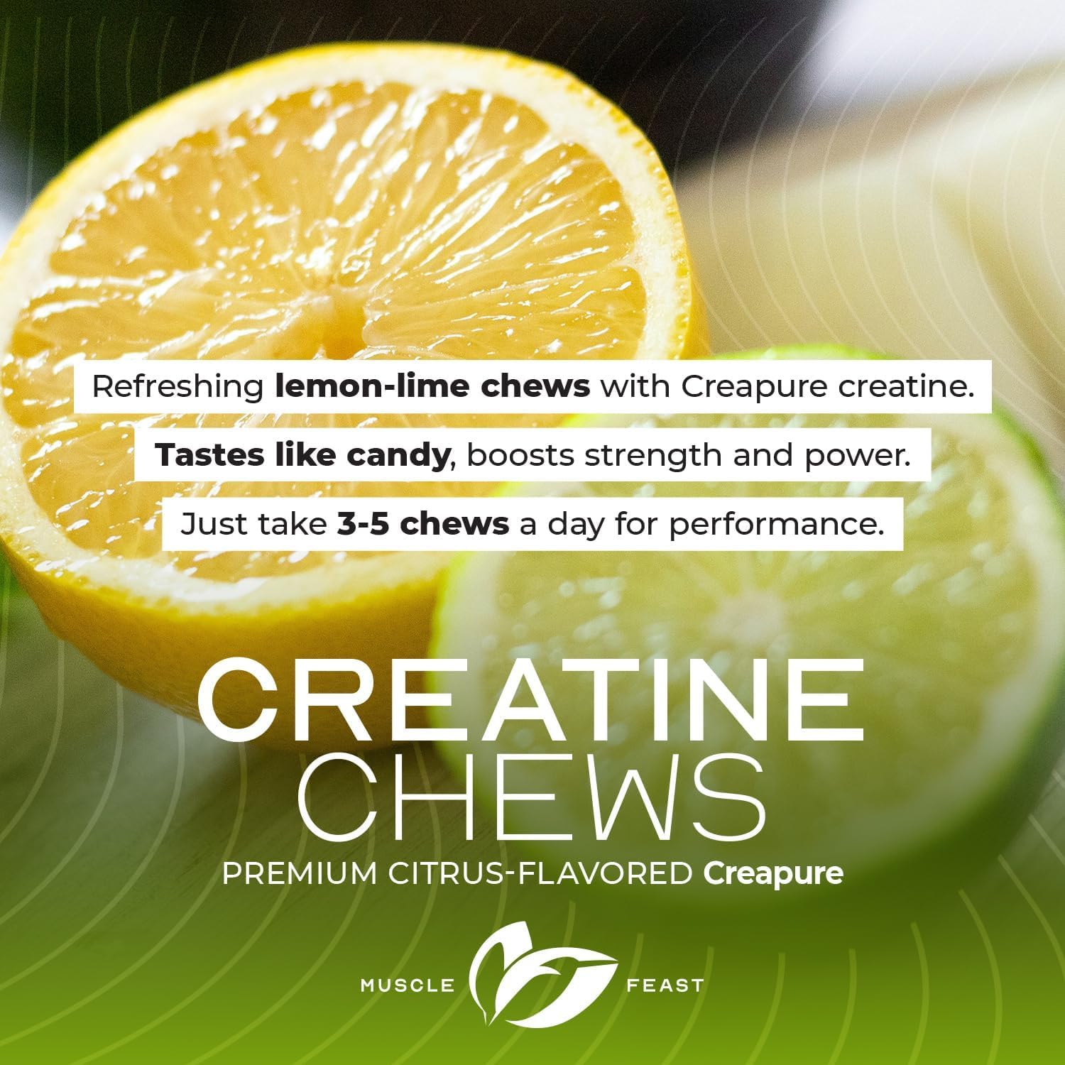 Muscle Feast Vegan Creatine Monohydrate NUTRITIONAL_SUPPLEMENT, Gluten-Free Creapure Candy, Lemon Lime, 120 Tabs - Image 6
