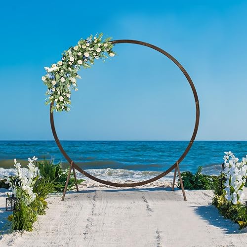 Miniatura 6 de Soporte de fondo de arco de boda redondo de 7.2 pies, arcos de boda rústicos para ceremonia, arco de madera para jardín, boda, fiestas, interiores,