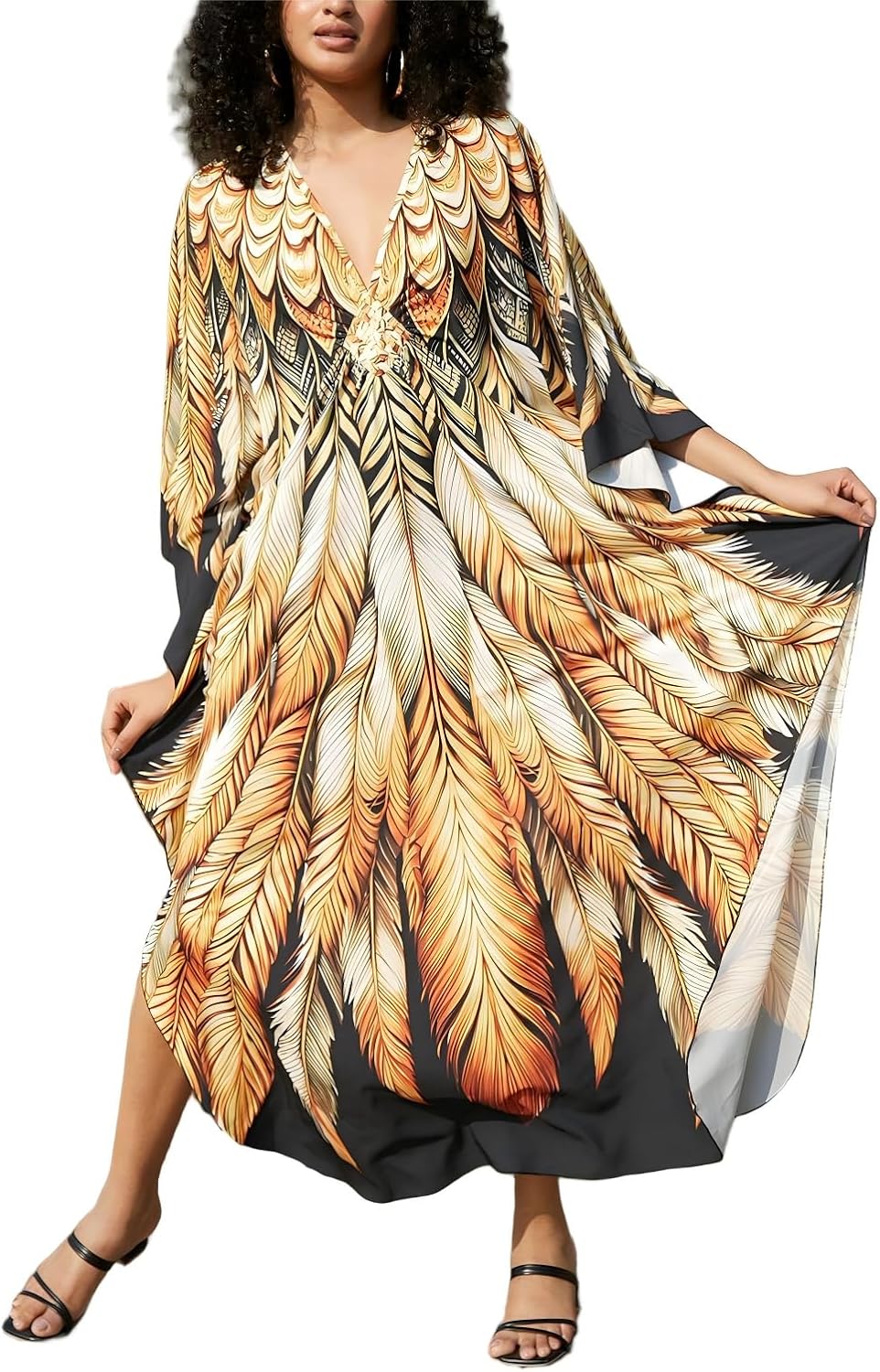 Batwing Sleeve Kaftan Dress for Women Plus Size - Flowy Lightweight Long Maxi Beach Cover Up,Summer Loungewear