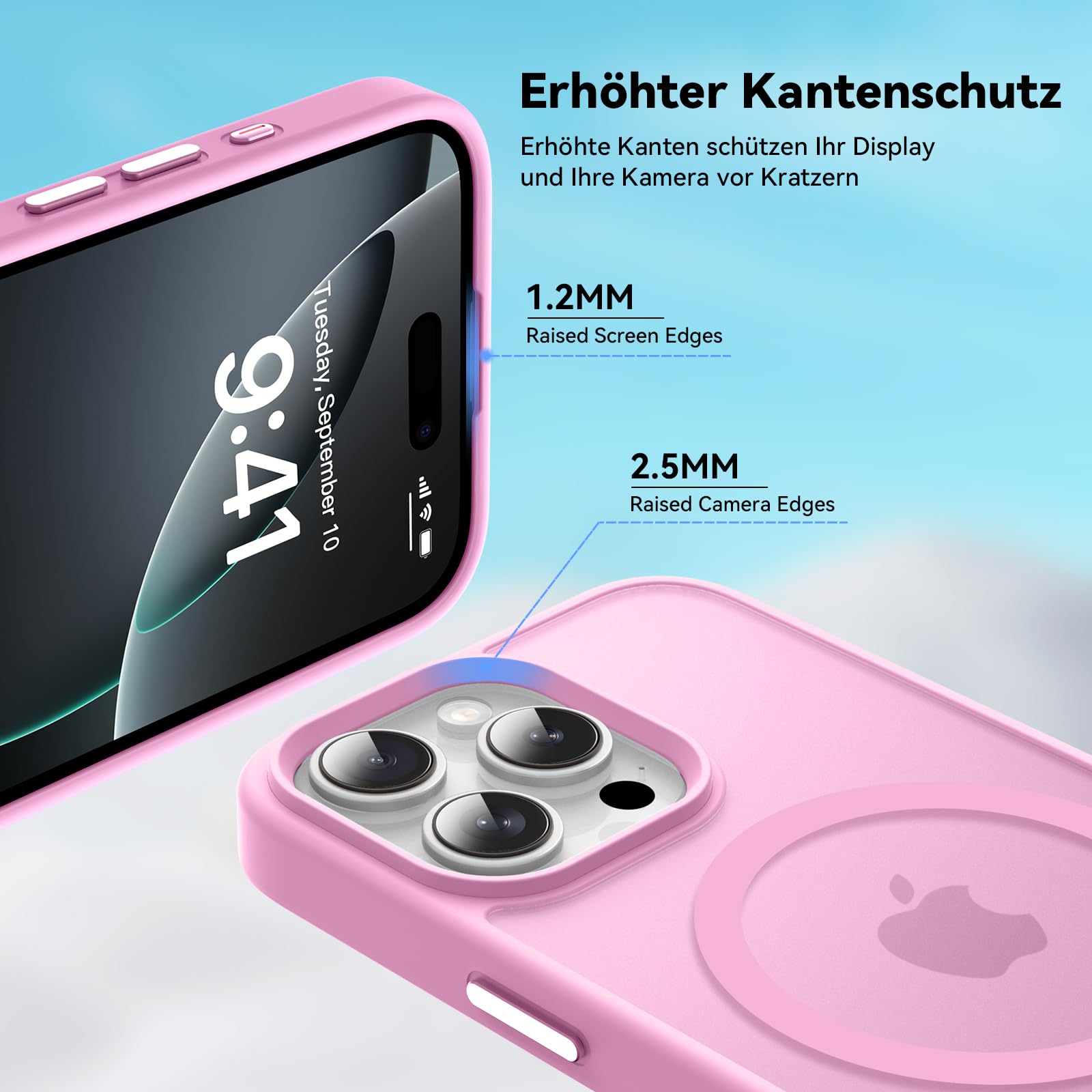 Natiiozie Magnetica Cover Compatibile con iPhone 16 Pro Compatibile con MagSafe Custodia Traslucida Opaca Posteriore,Anti-impronta Resistente ai Graffi Protettiva Case Rosa