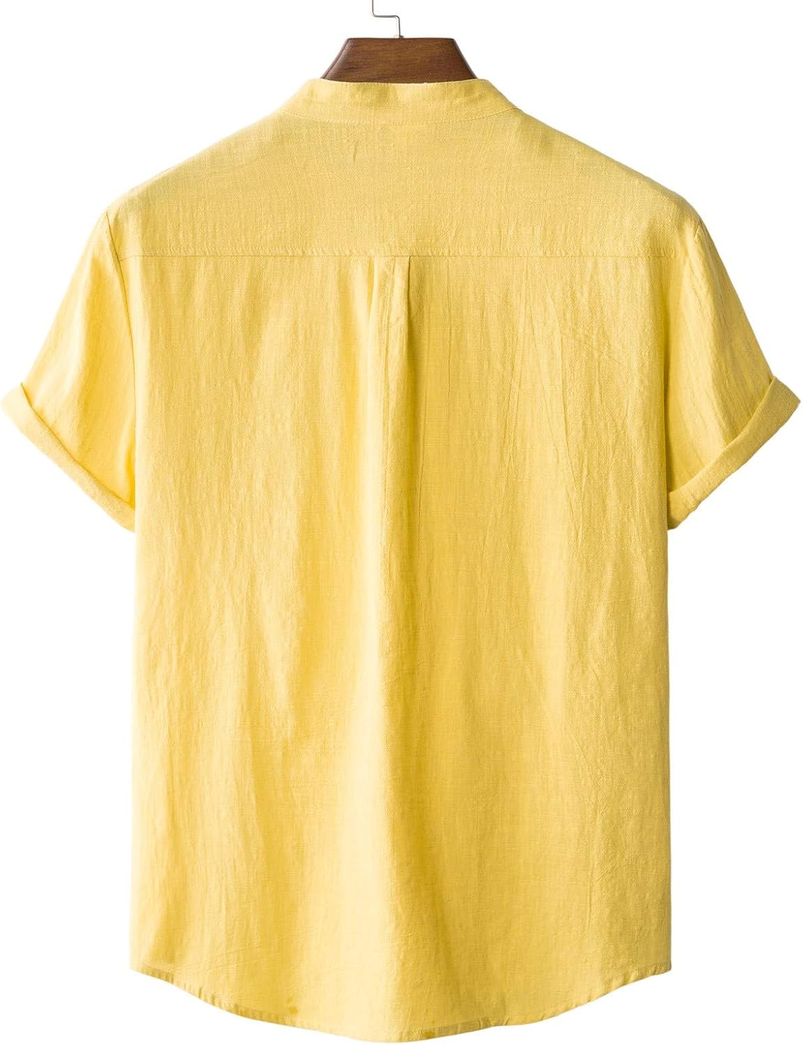 Mens Shirts,Home Vintage Solid Color Linen Solid Short Sleeve Retro T Shirts Tops Blouse Yellow at  Men’s Clothing store