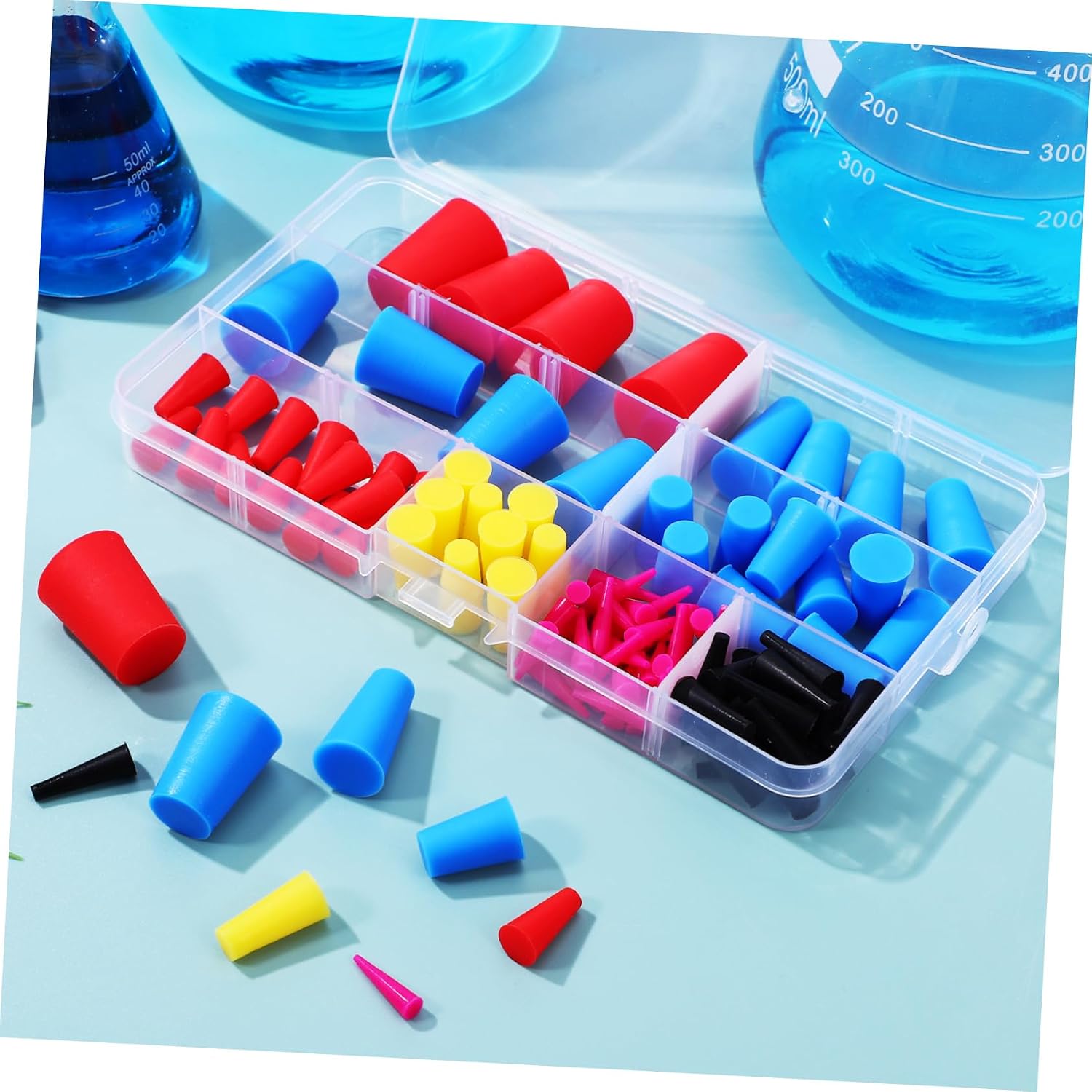 110pcs Silicone Stoppers Tapered Plug Caps for Tubes Lab Sealing Plugs Bottle Caps Test Tube Flask Stoppers