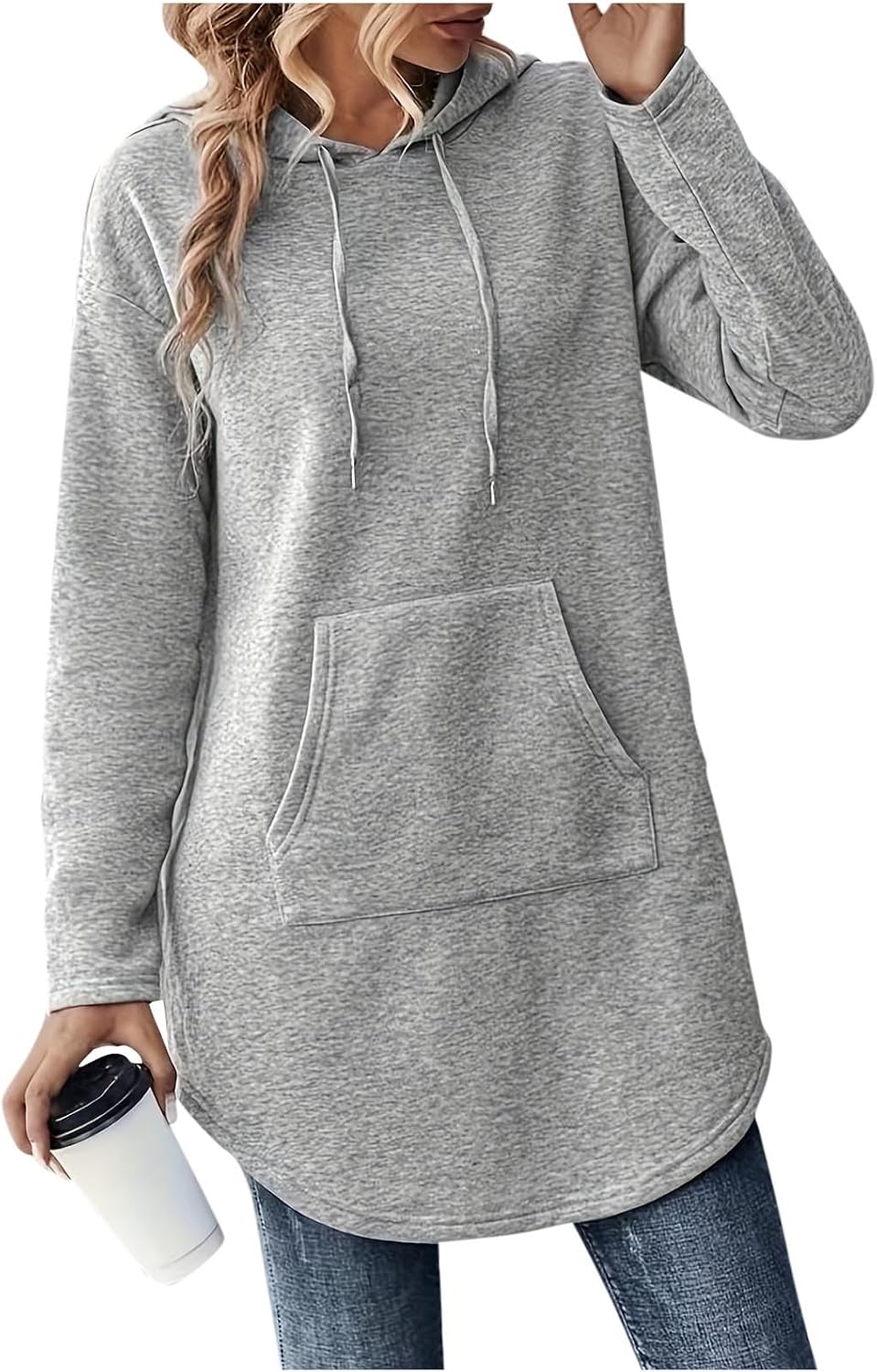 Womens Long Hoodies Fleece Lined Sweatshirts Long Sleeve Pullover Outwear with Pocket Fall Winter Outfits Clothes