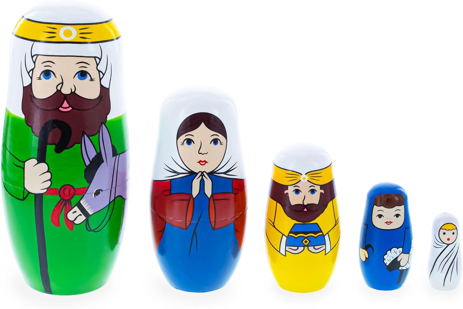 BestPysanky Set of 5 Nativity Scene Wooden Nesting Dolls 5.75 Inches
