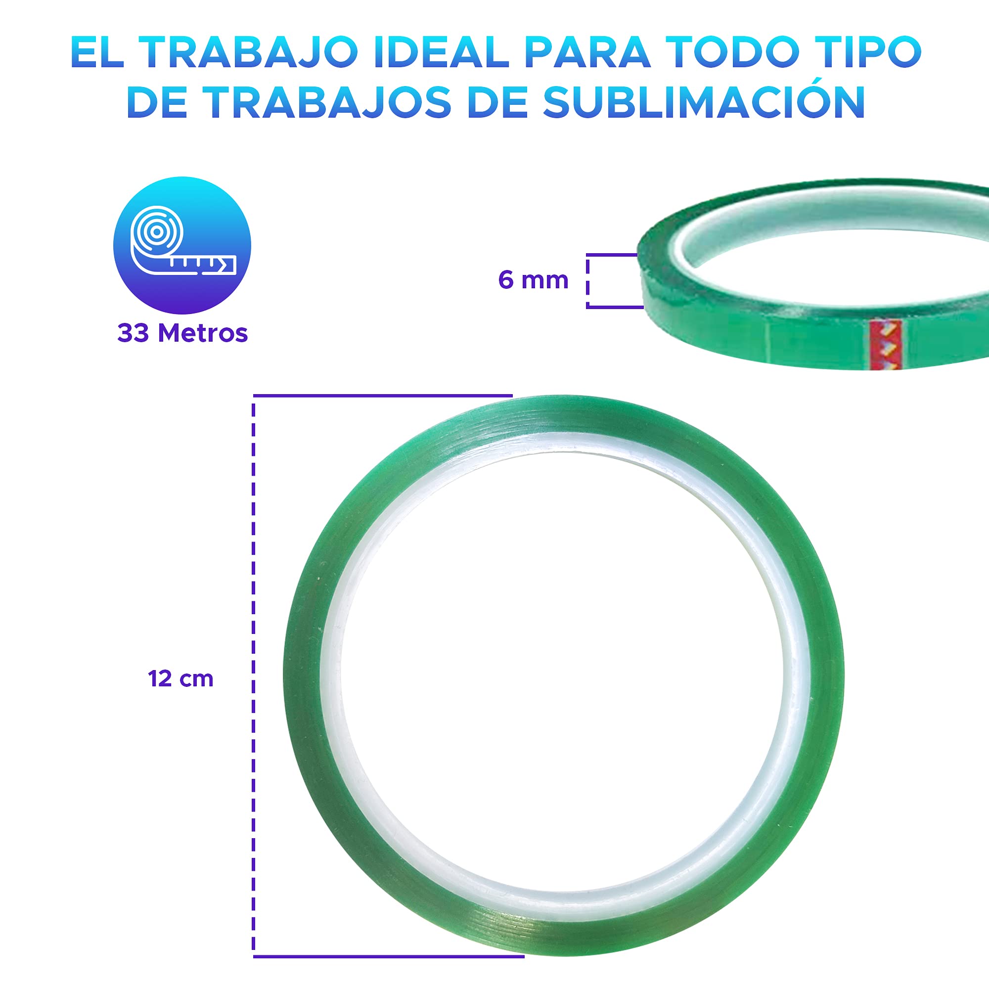 PACK 6 unidades de Cinta Térmica Adhesiva verde especial para sublimar, resistente a altas temperaturas |No Mancha
