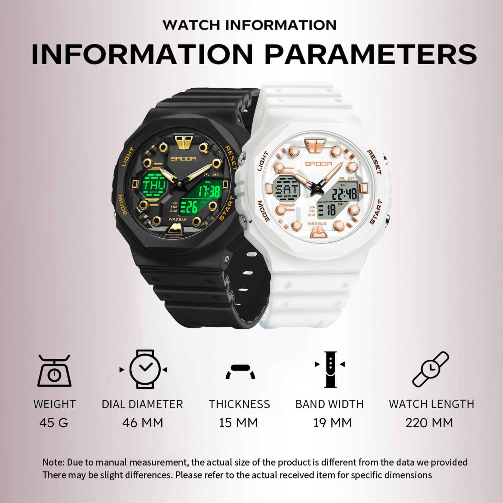 Reloj digital para mujer, reloj deportivo resistente al agua hasta 5 ATM