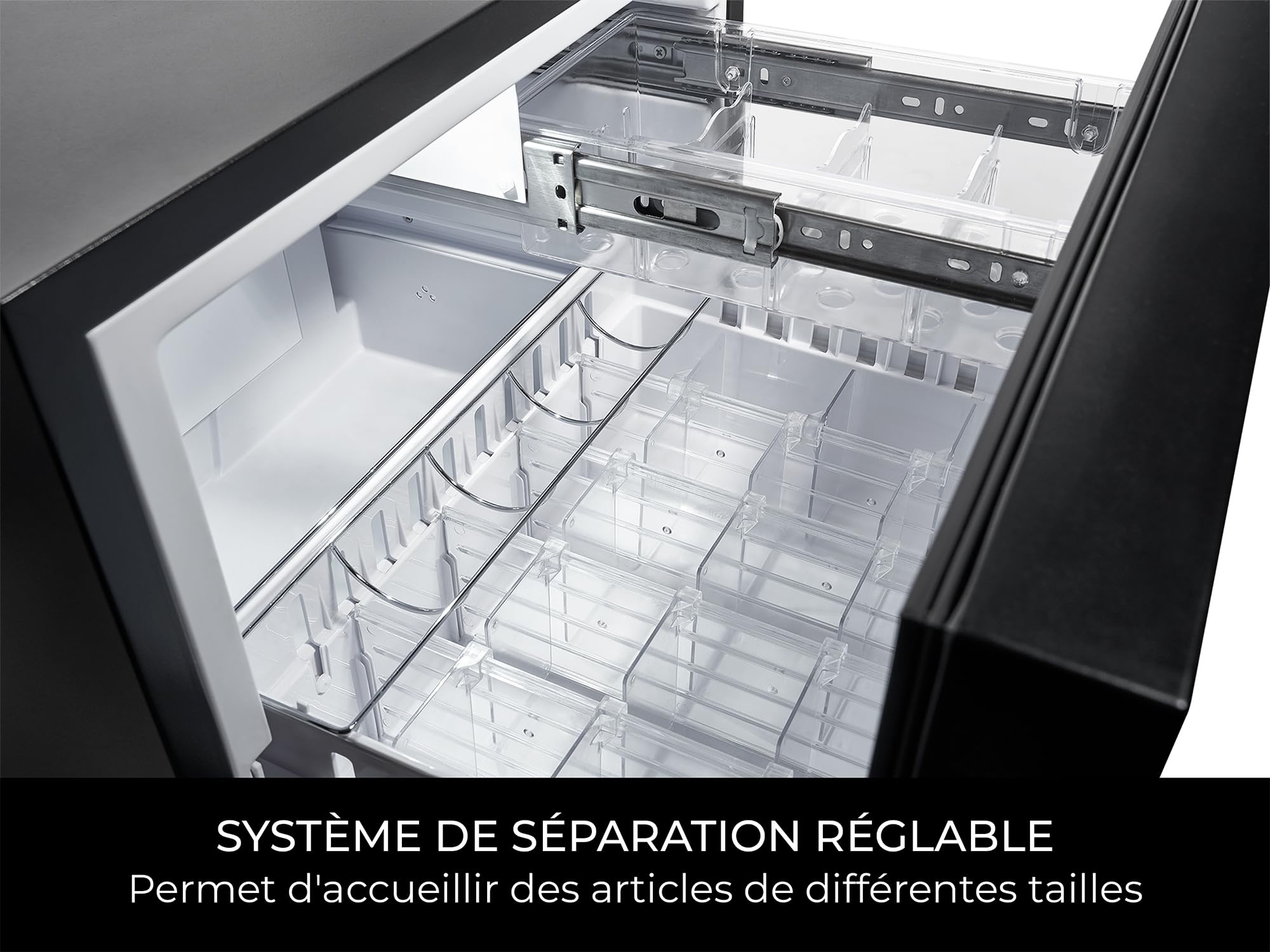 Corby Henley minibar à tiroir 45 L silencieux avec rangement réglable et éclairage LED, noir, prise britannique