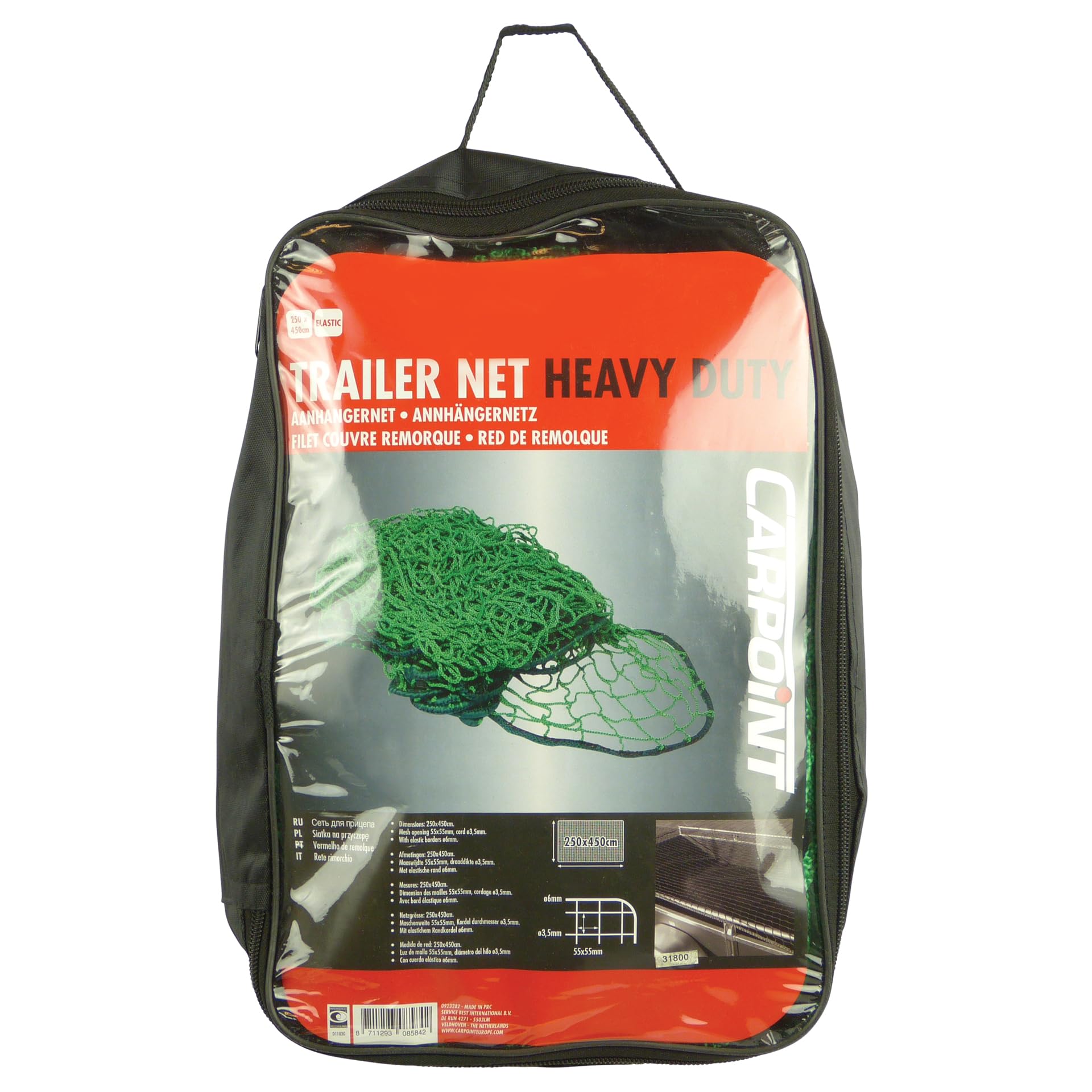 Carpoint Anhängernetz Elastischer Rand 250x450cm | Sichere Abdeckung der Ladung | Langlebiges Material | Einfache Installation | Maschenweite 55x55mm, Drahtstärke 3,5mm