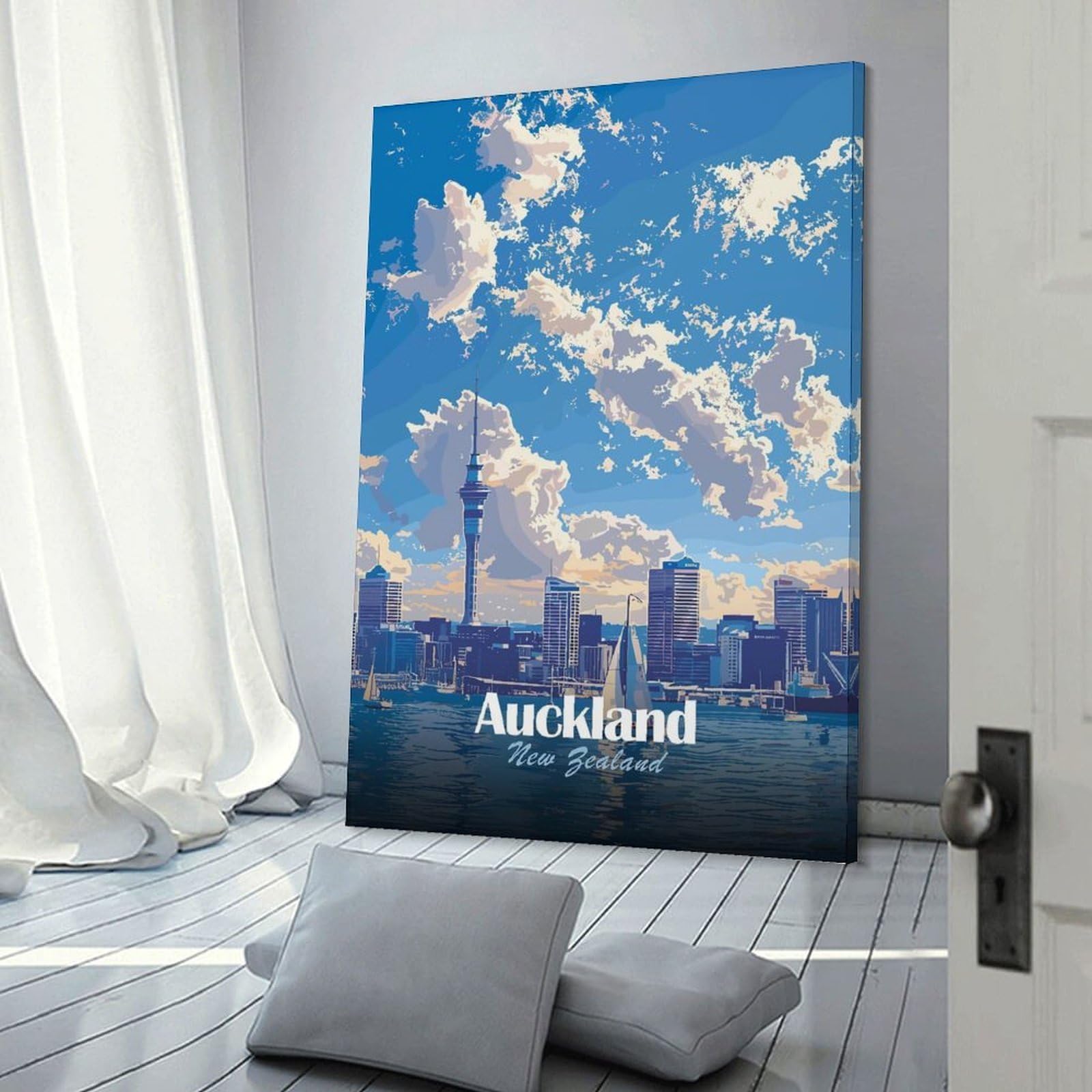 Junmoney Auckland New Zealand Cityscape Art Canvas Wall Picture, 20x30inch(50x75cm), for Home, Office, Studio Or Guest Room, A Flexible Wall Accent for Shared Spaces