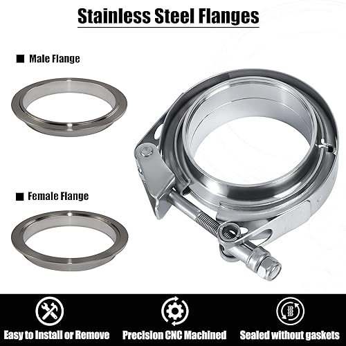 Miniatura 4 de Vitonsbay Acoplamiento de abrazadera de banda V de liberación rápida de 4.5 pulgadas con brida macho hembra acero inoxidable (1 unidad)