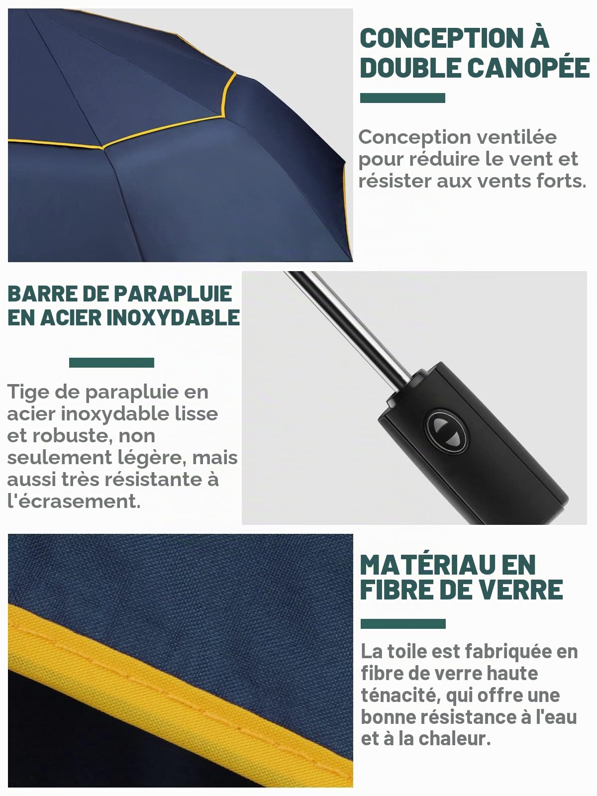 Kalolary Parapluie de golf de 157,5 cm, ouverture automatique, coupe-vent, grand auvent double, parapluie pliable de voyage solide et surdimensionné