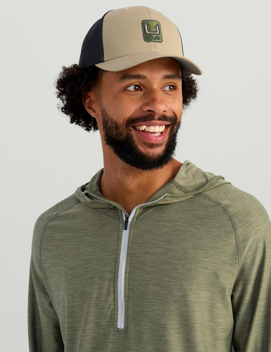 HUK Men's Atoll Long Sleeve Half Zip Hoodie, Hooded Shirt With Mesh Panels and Vented Hood