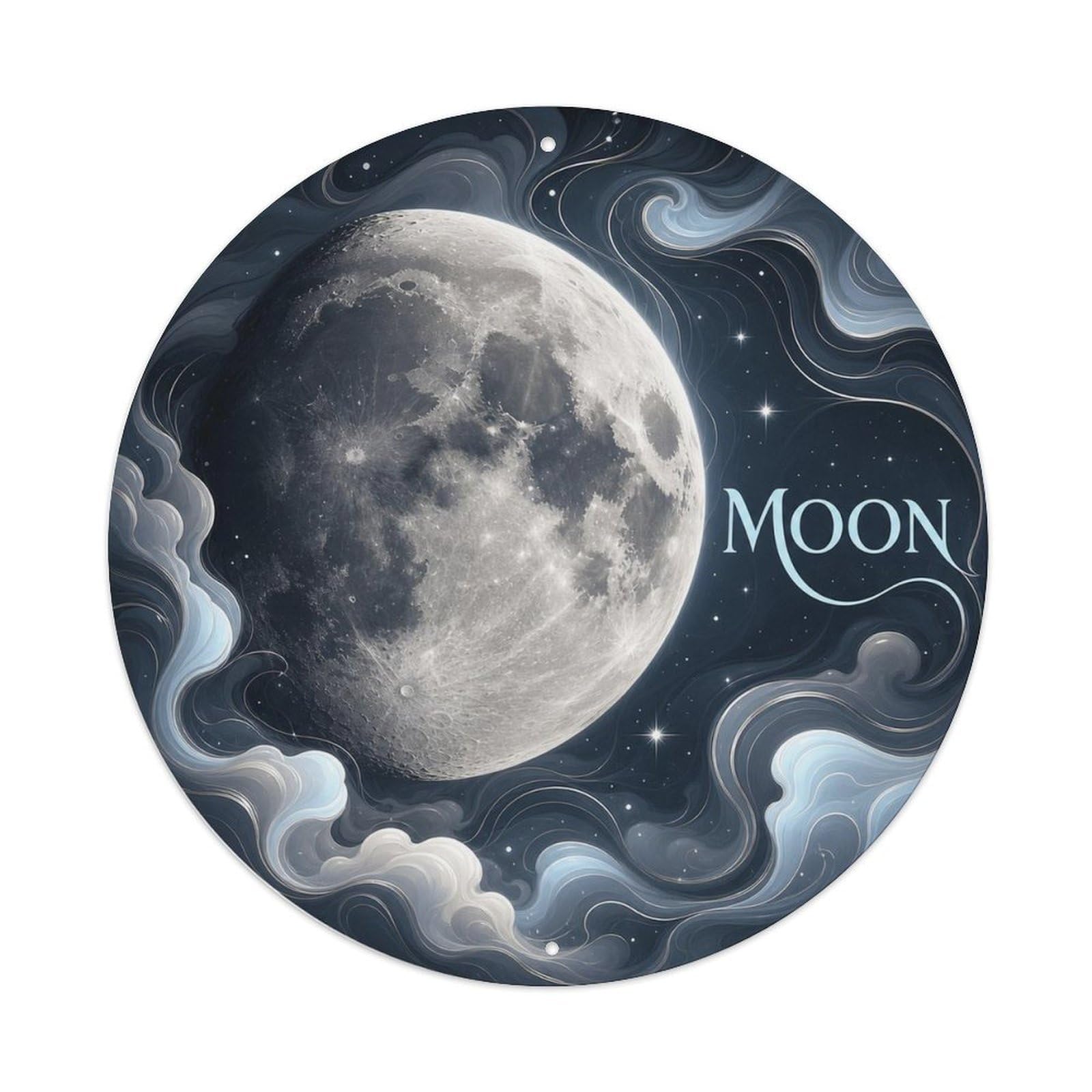 Solar System Stellar Sky Lunar Phase Moon Starscape Metal Tin Sign Plaque Wall Decor for Cafe, Man Cave, Club Bar, Office, Home Garden Round Metal Poster 8x8Inch