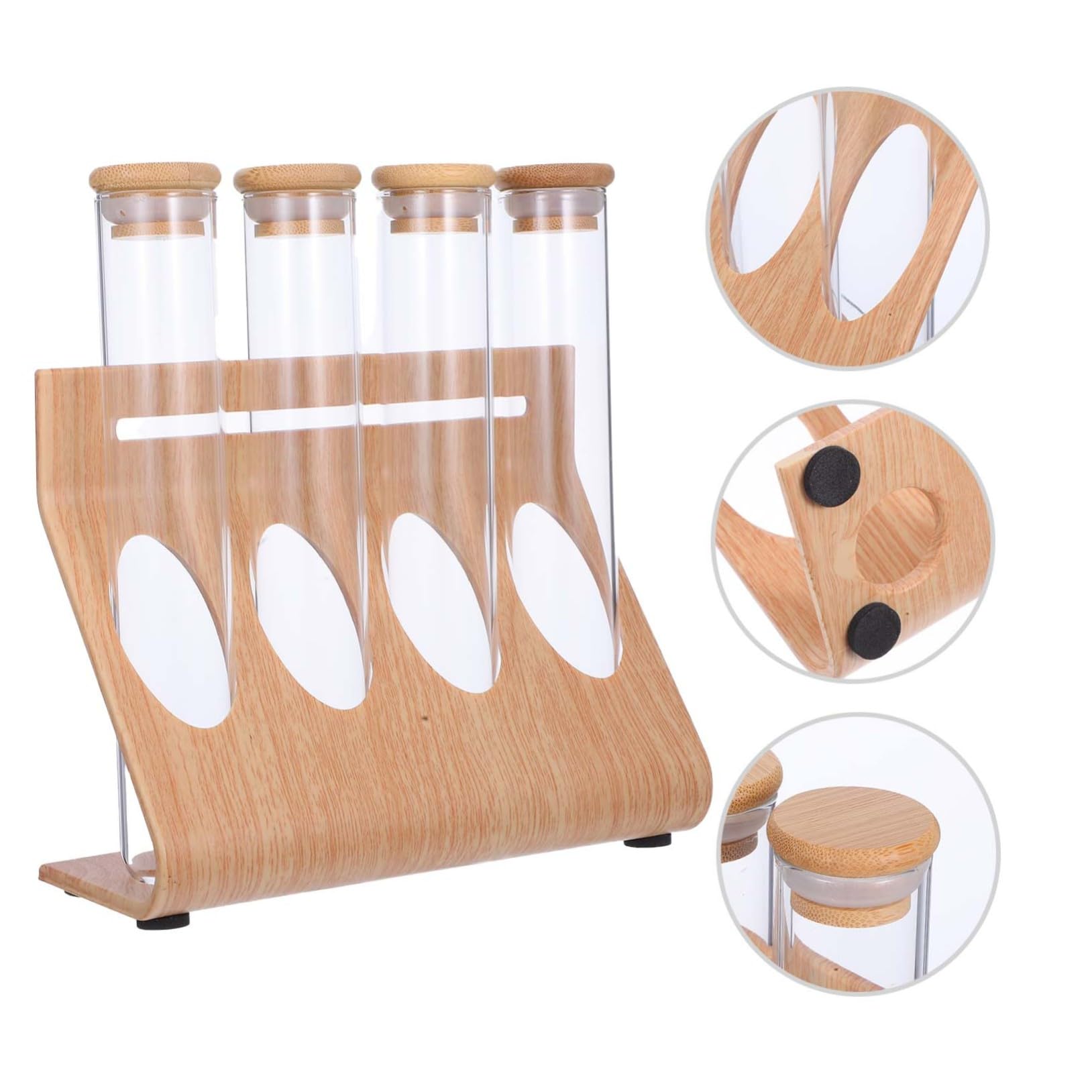 LIFKOME Présentoir À Grains De Café Support Tube À Essai Avec 4 Bouteilles En Verre Transparent Rangement Multifonction Pour Thé Épices Cuisine Bar Et Café
