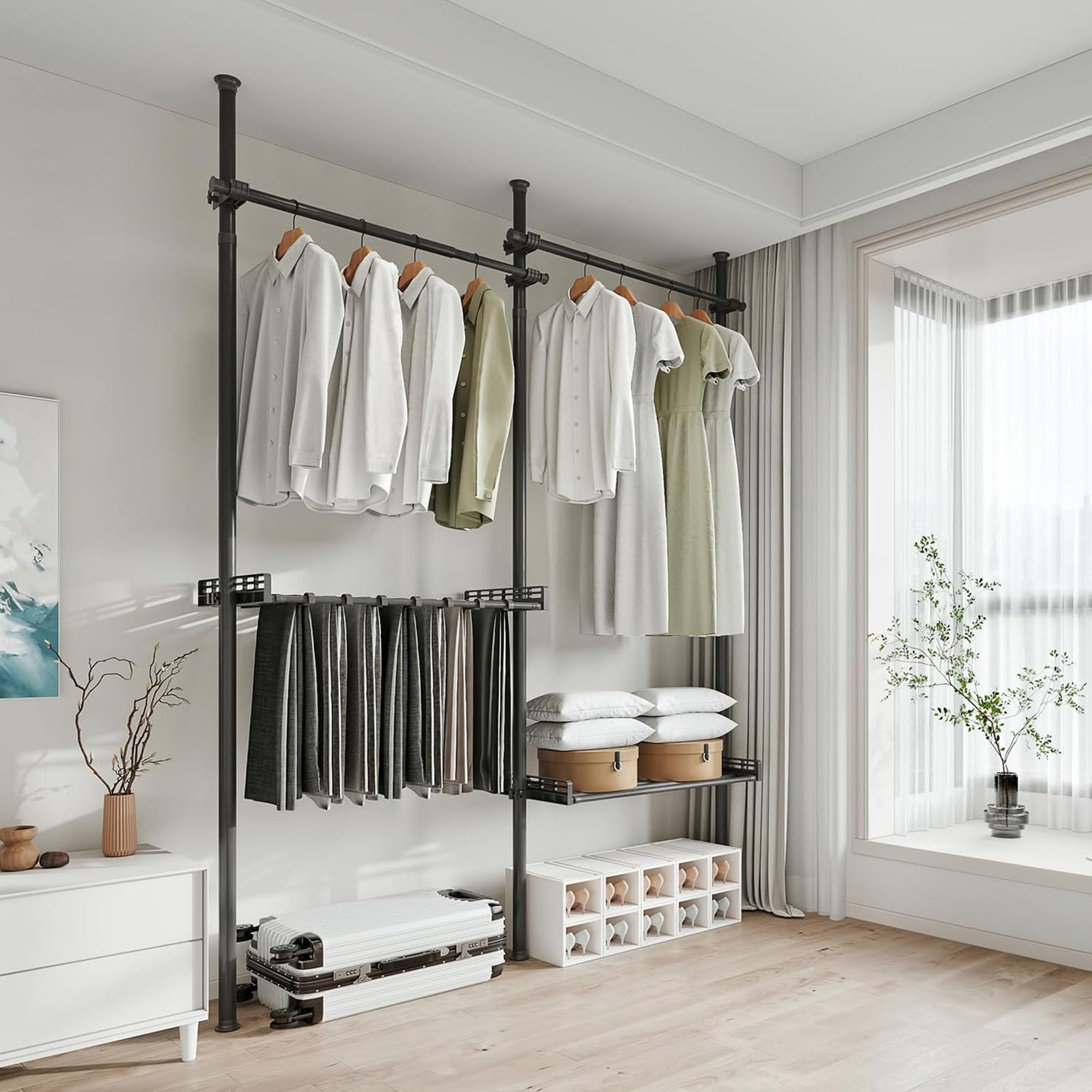 Amazon｜errtsdb 突っ張り式 服かけ 屋内屋外 天井ハンガーラック 省 