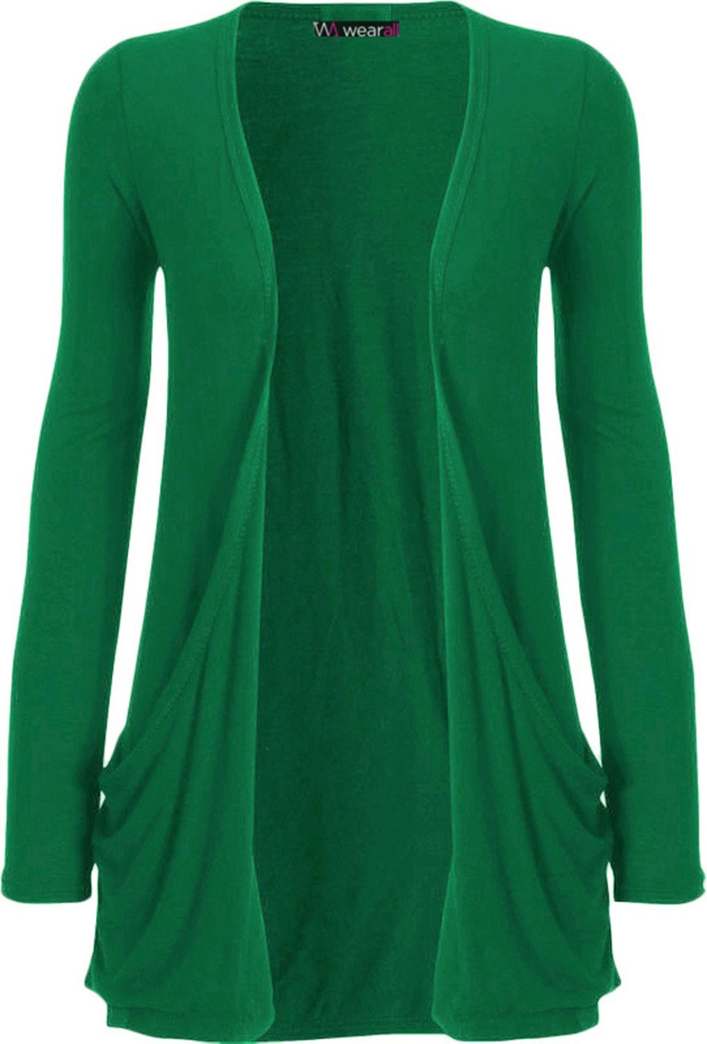 WearAll - Ladies Long Sleeve Pocket Cardigan Womens Top Jade Green 16-18