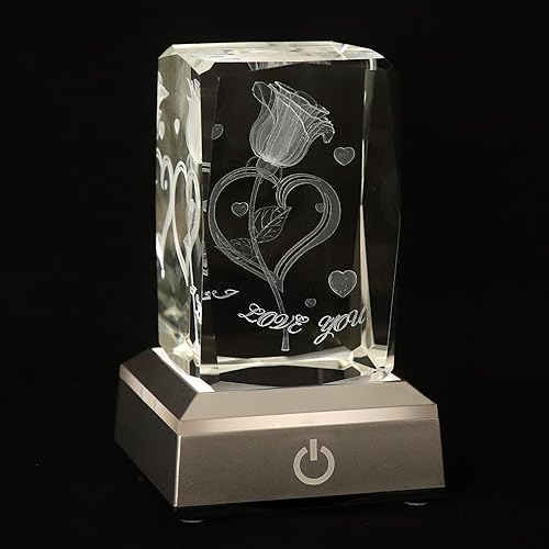 Miniatura 8 de Rosa de cristal grabada en 3D "I Love You", regalos de cumpleaños, luz nocturna para novia, esposa, mamá, bonitos regalos de aniversario,