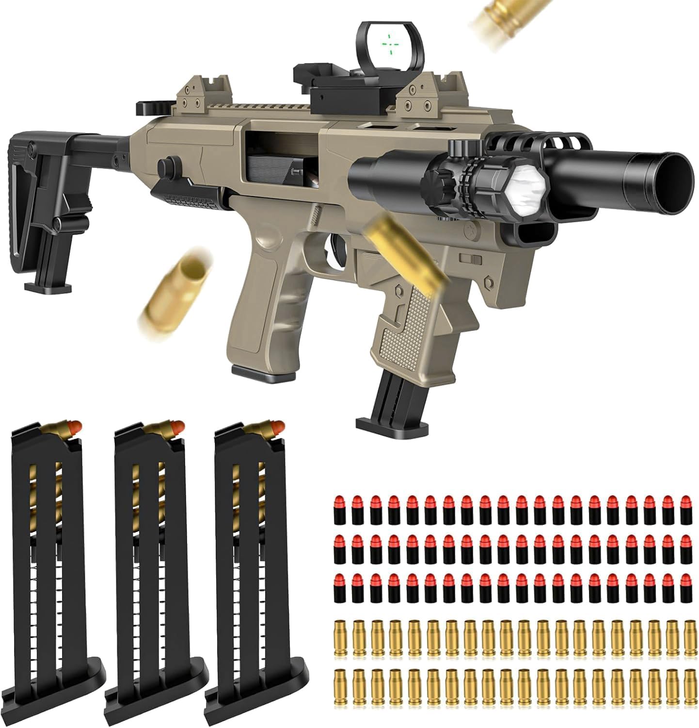 Moonmen Cosplay Dress-Up Accessories Glock Soft Bullet Toy Gun, Shell Ejecting Toy Pistol, A Variety of Combination Gameplay, 3 Clips, Gifts for Boys Girls Birthday (Style 3)