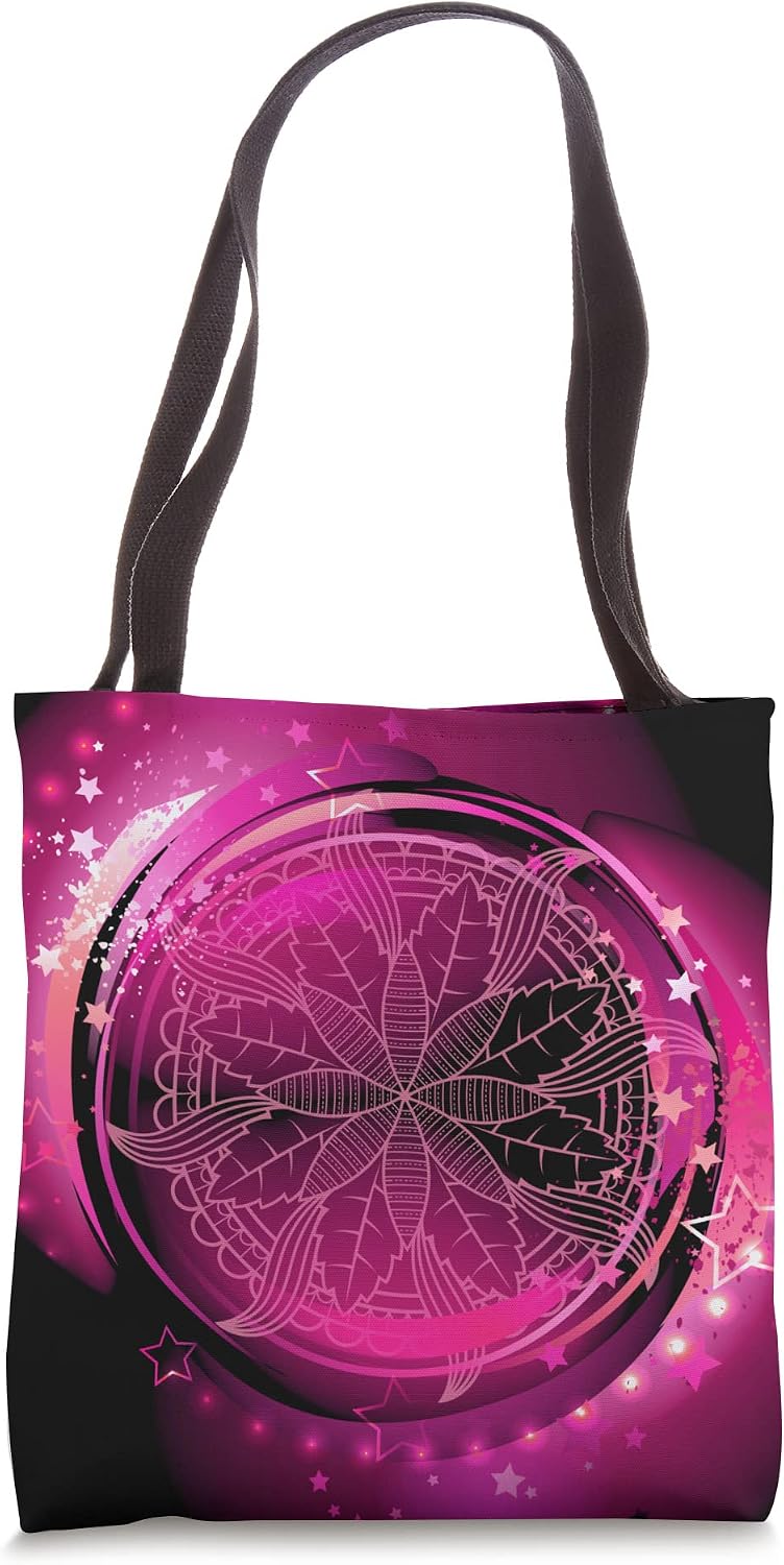 Hot Pink Mandala Galaxy Tote Bag,Dark Purple Hot Pink Star Tote Bag