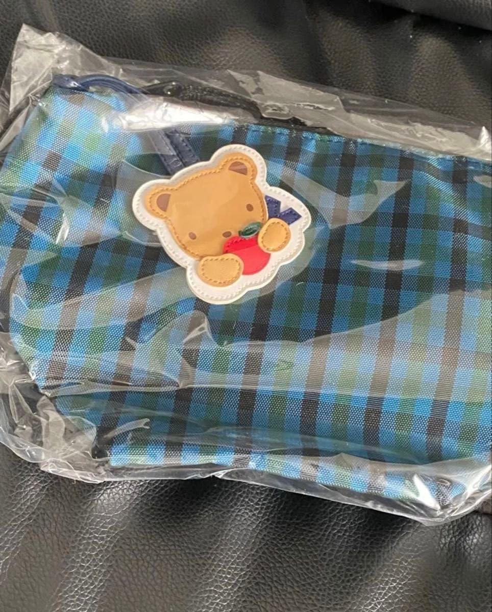 美品】ファミリア舟形ポシェット青チェック