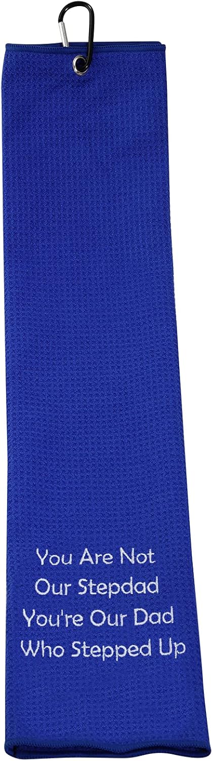 review LEVLO Step Dad Golf Towel Embroidered Golf Towel Gift You are Not Our Stepdad You're Our Dad Who Stepped Up Golf Towel with Clip (You are Not Our Stepdad-Blue)