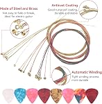 3Pcs 6 Chaînes de guitare acoustiques avec 0.46mm 8 Set de sélections pour les débutants de guitare acoustique électrique 6 Ensemble de cordes Chaîne d'acier Or/Brass/Remplacement de cordes de guitare multicolore