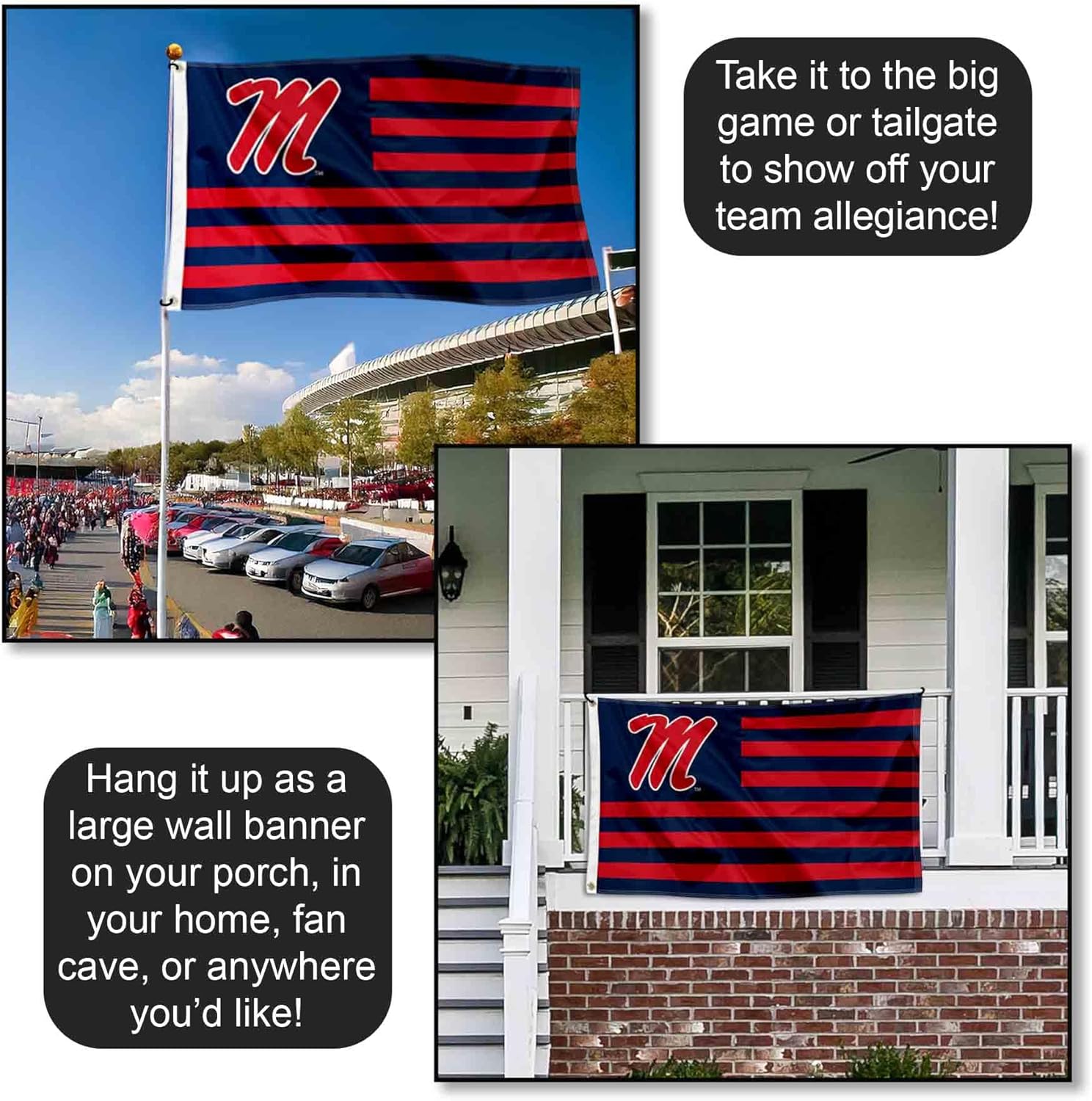 Ole Miss American Stripes Nation Flag