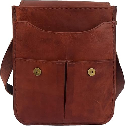 Miniatura 7 de 11 x 9 pulgadas cuero genuino mensajero bandolera bandolera unisex bolsa vertical, Marrón