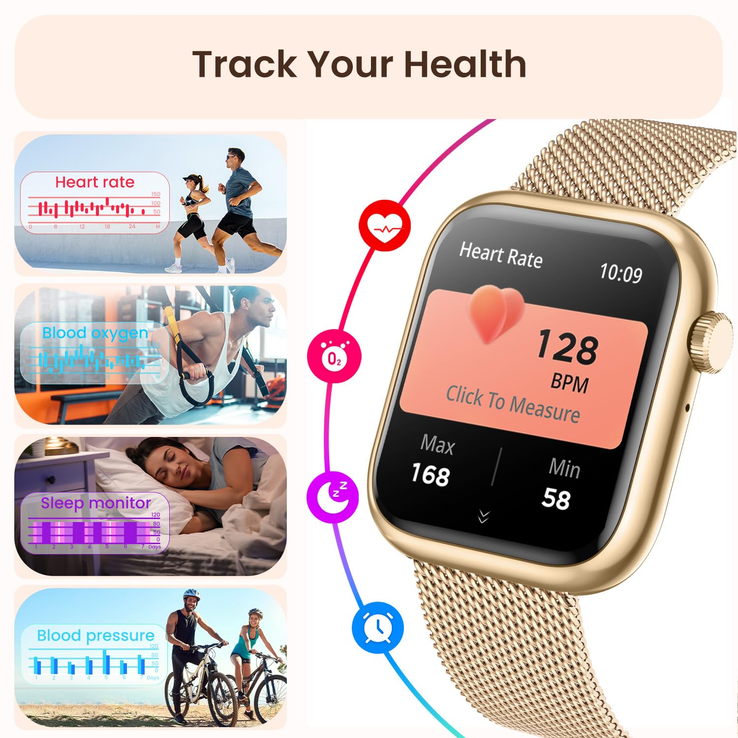 Women Smartwatch Fitness Tracker for Lady: 1.83'' Smart Watch for Women Answer Make Call with iP67 Heart Rate Sleep Monitor Steps Counter 120+ Sports Digital Wrist Watches 3 Straps for iPhone Android — view 5