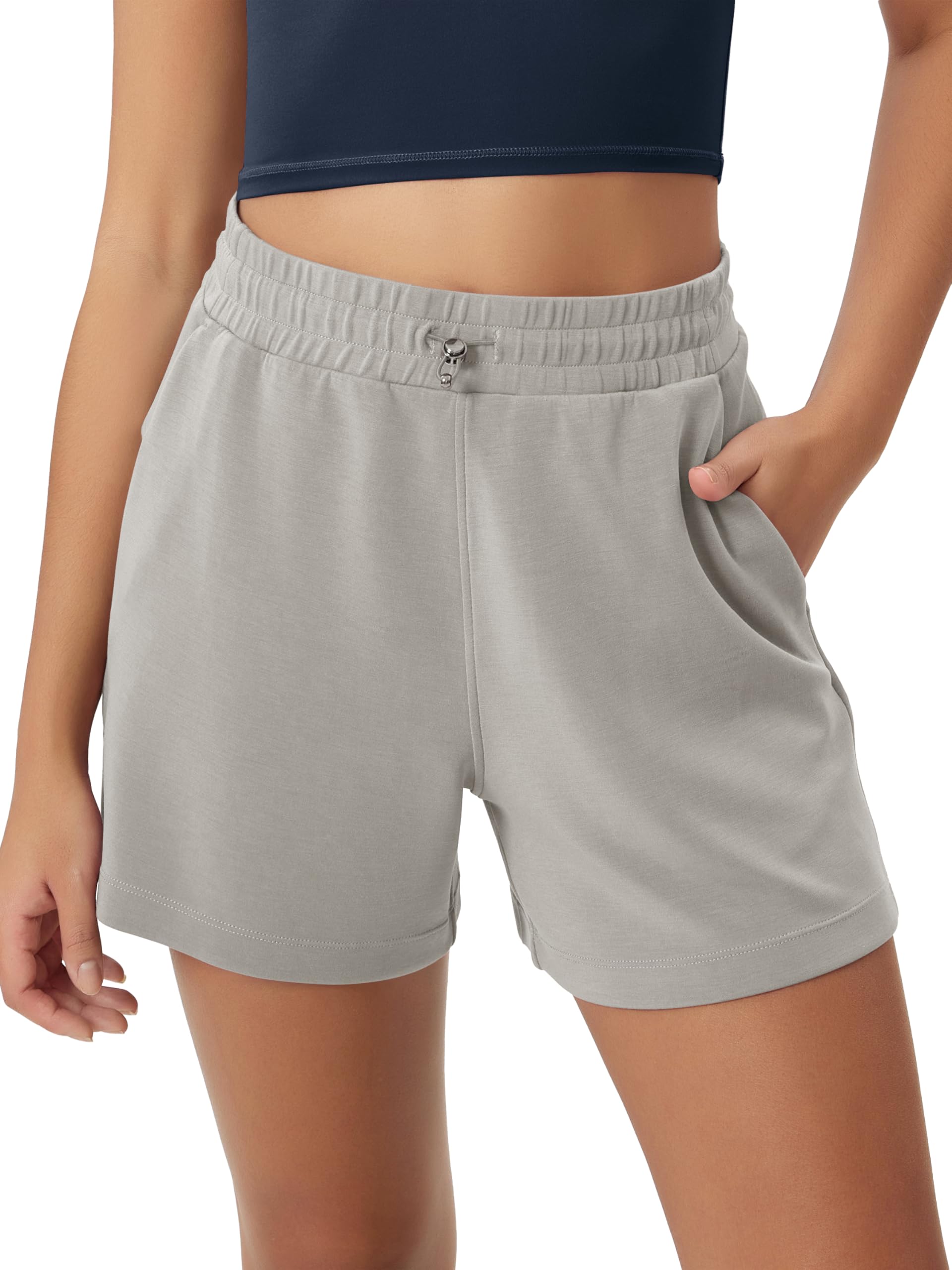 ODODOS Modal Soft Relaxed Shorts for Women Adjustable Shockcord High Waist Casual Shorts with Pockets - 4" / 6" Inseam