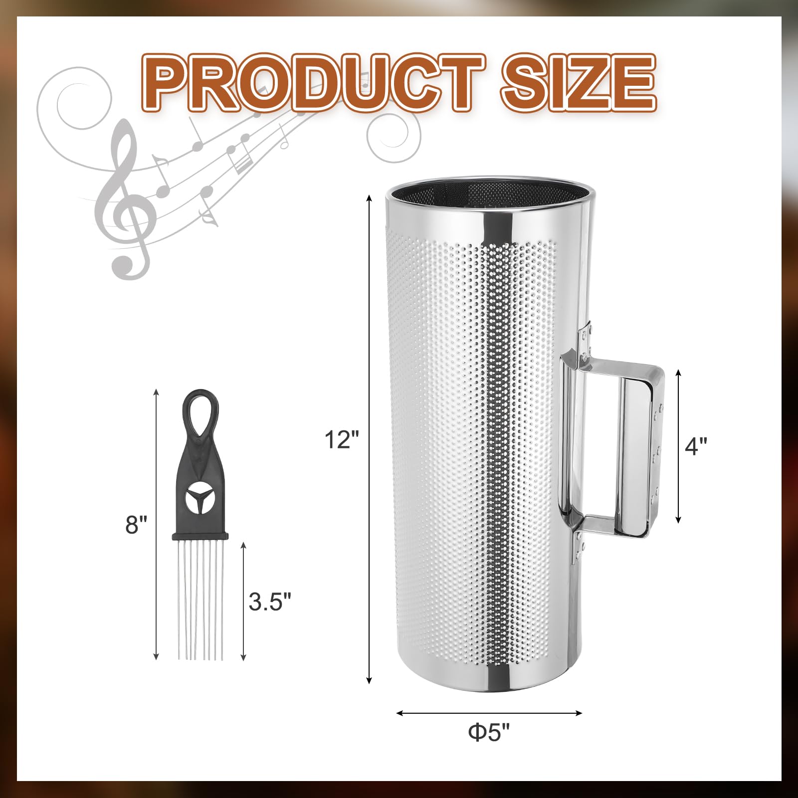 QUARKZMAN Guiro De Acero Inoxidable Instrumento De Percusión Latina 5" x 12" Con Raspador Herramienta De Entrenamiento Musical Guiro Metálico Para Bandas Presentación Con Martillo De Arena