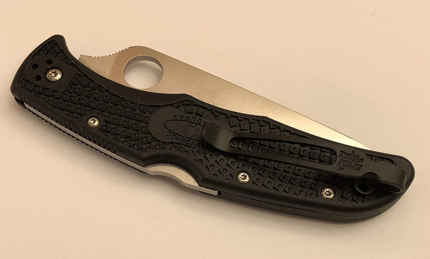Matte Black Titanium Deep Carry Pocket Clip for Spyderco Endura 4 C10PBK Knife With Kanji
